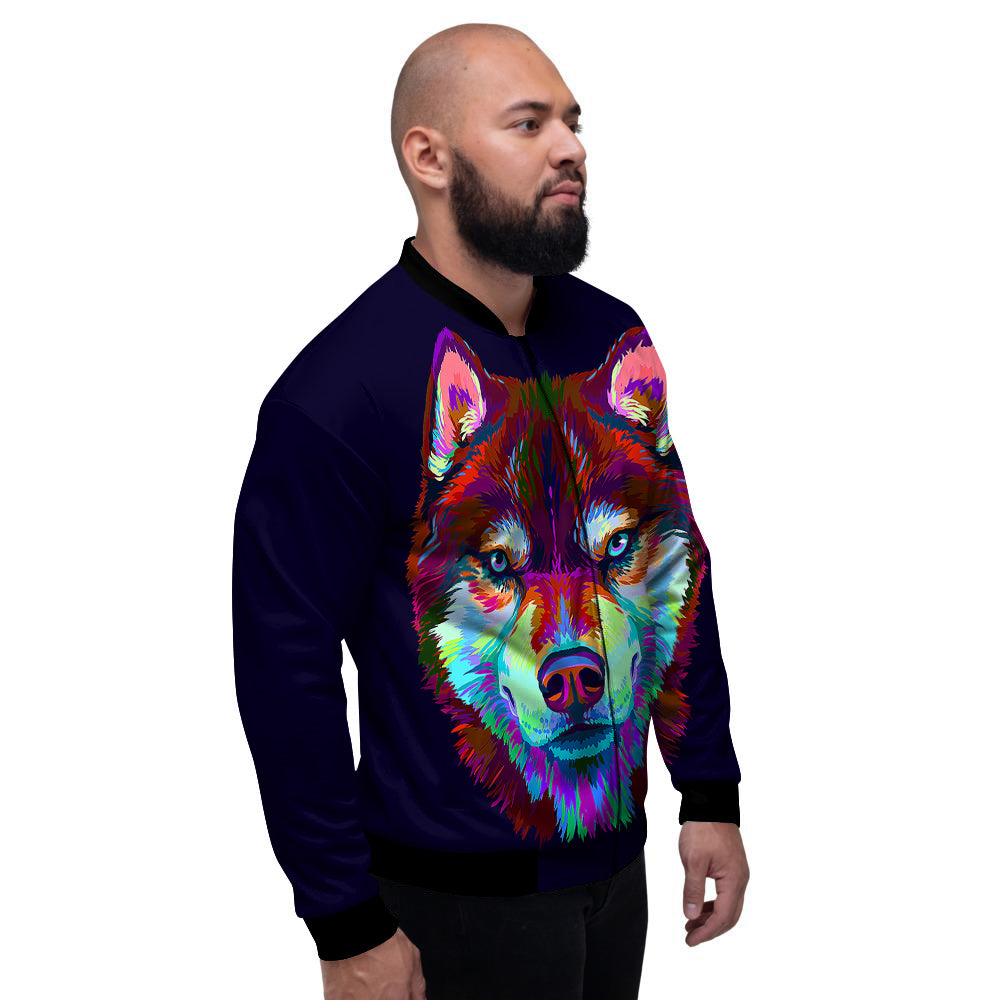 Siberian Husky Colorful Print Men's Bomber Jacket-grizzshop