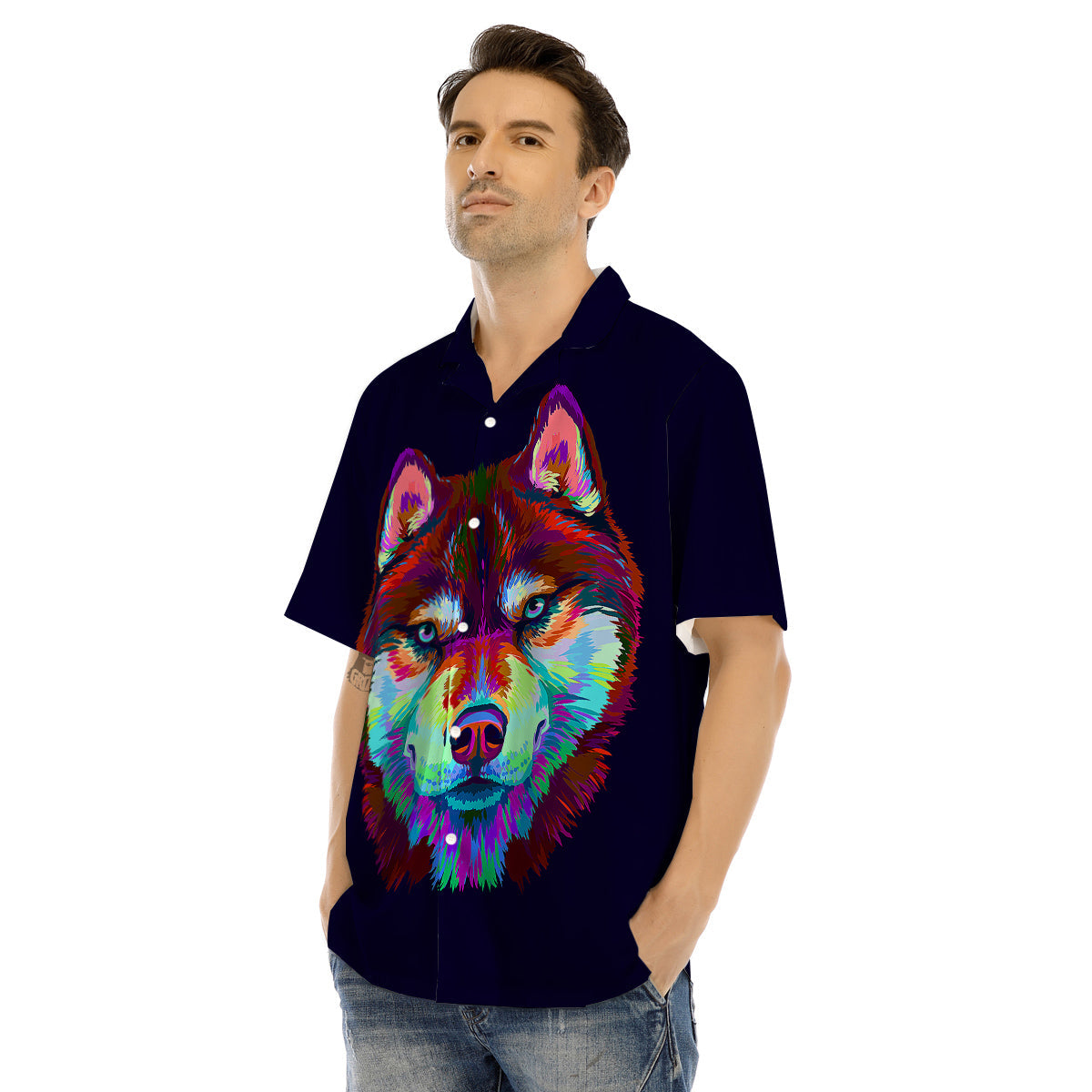 Siberian Husky Colorful Print Men's Hawaiian Shirt-grizzshop