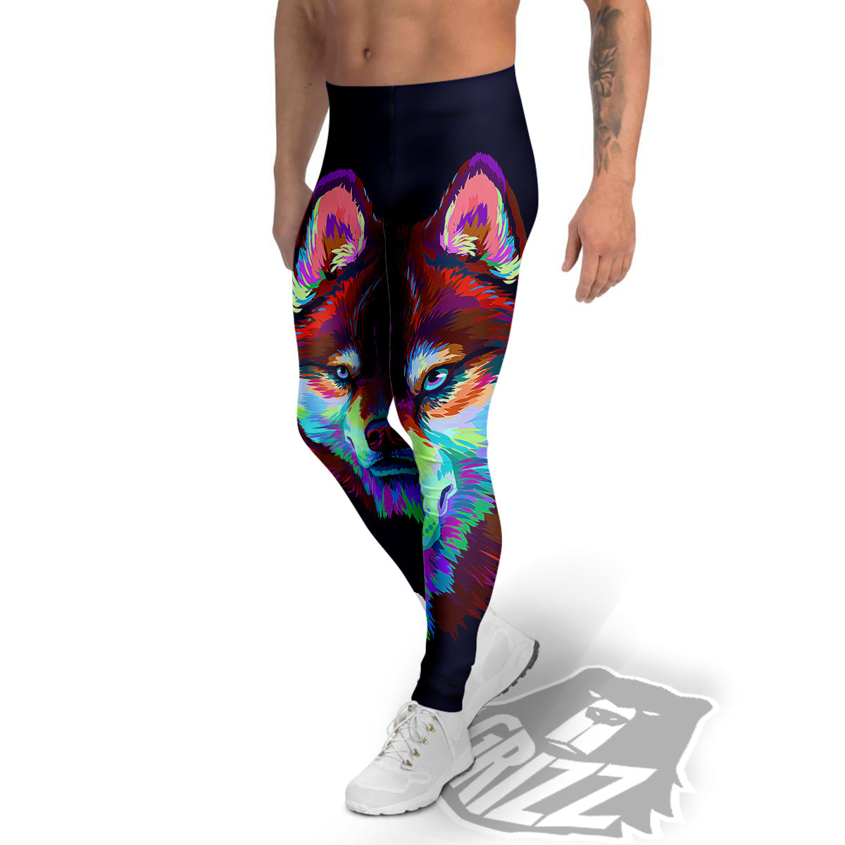 Siberian Husky Colorful Print Men's Leggings-grizzshop