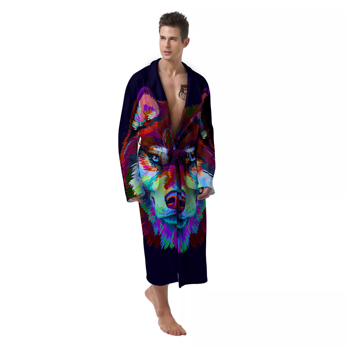 Siberian Husky Colorful Print Men's Robe-grizzshop