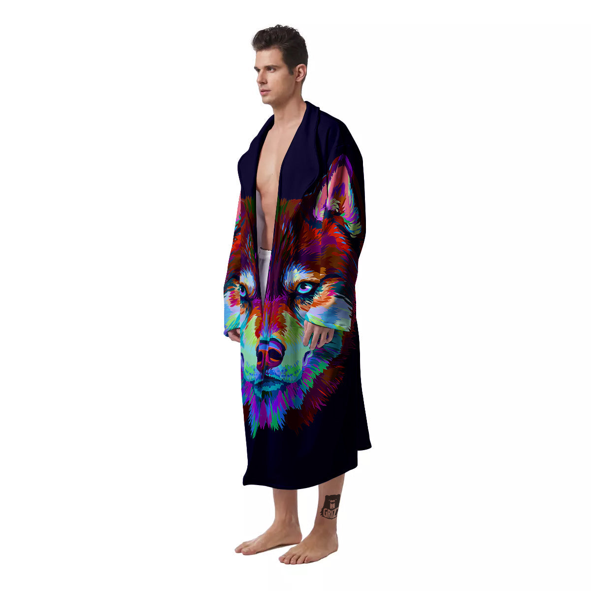 Siberian Husky Colorful Print Men's Robe-grizzshop