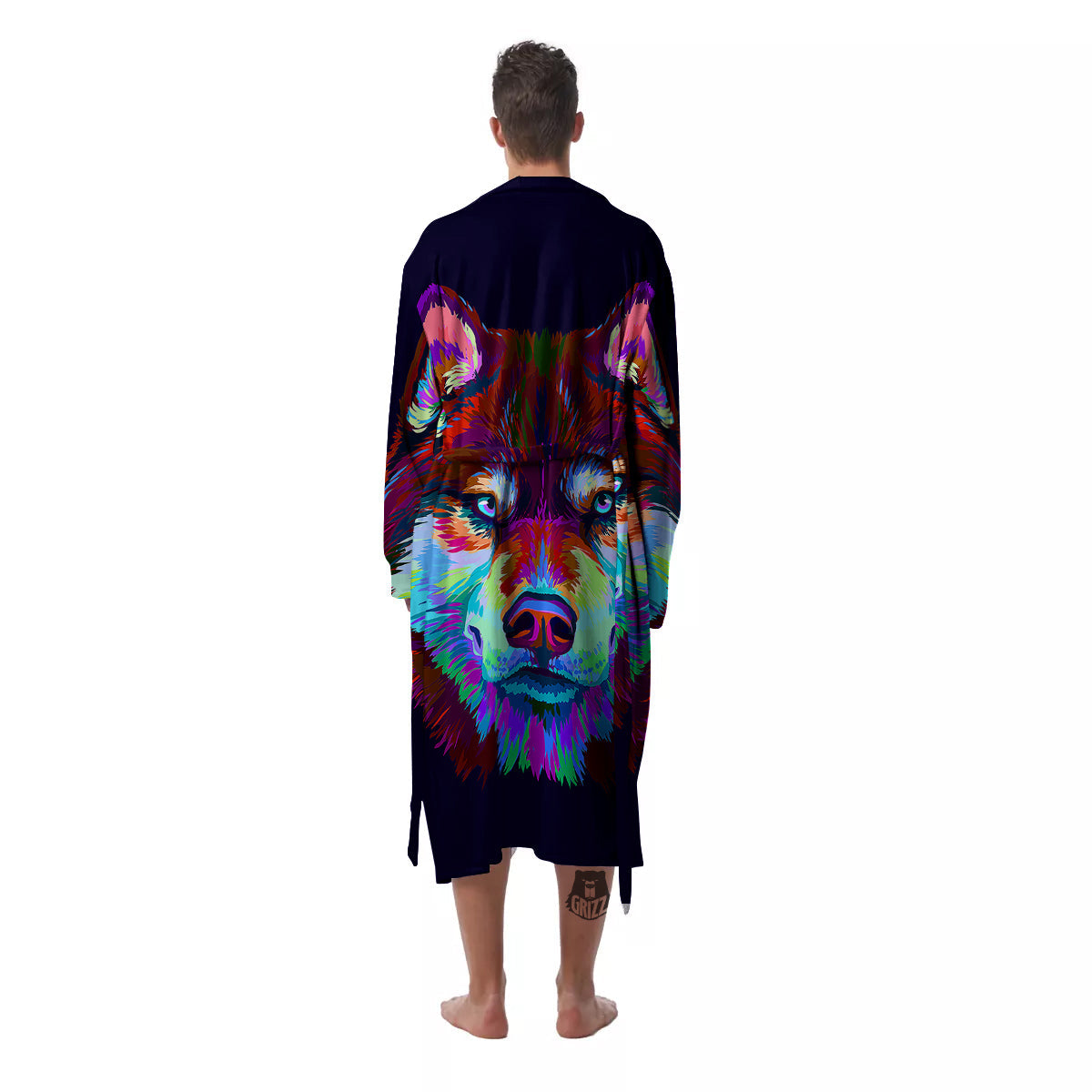 Siberian Husky Colorful Print Men's Robe-grizzshop