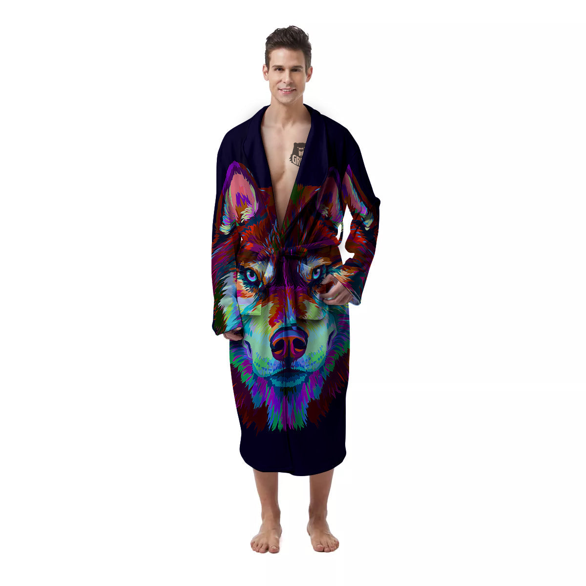 Siberian Husky Colorful Print Men's Robe-grizzshop