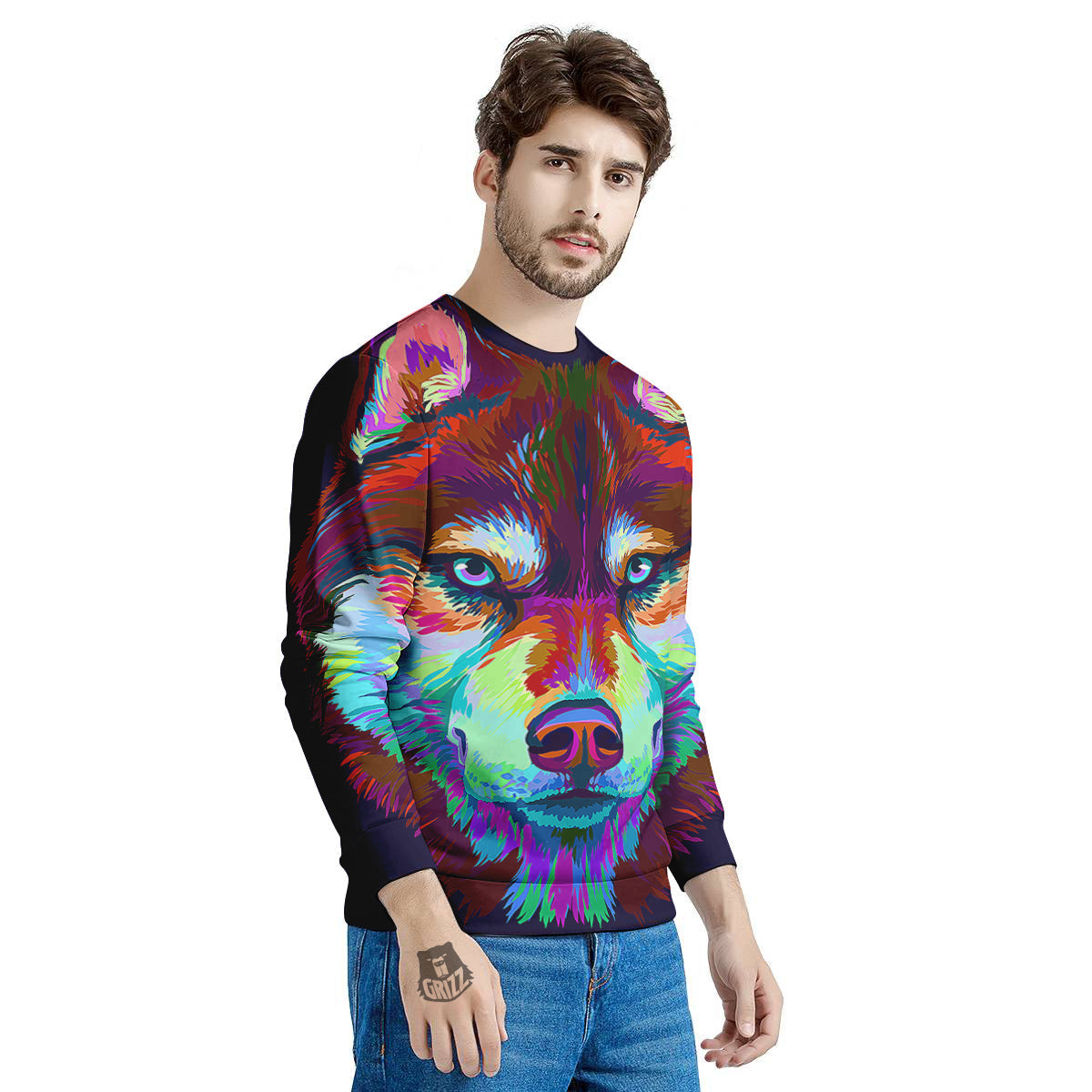 Siberian Husky Colorful Print Men's Sweatshirt-grizzshop