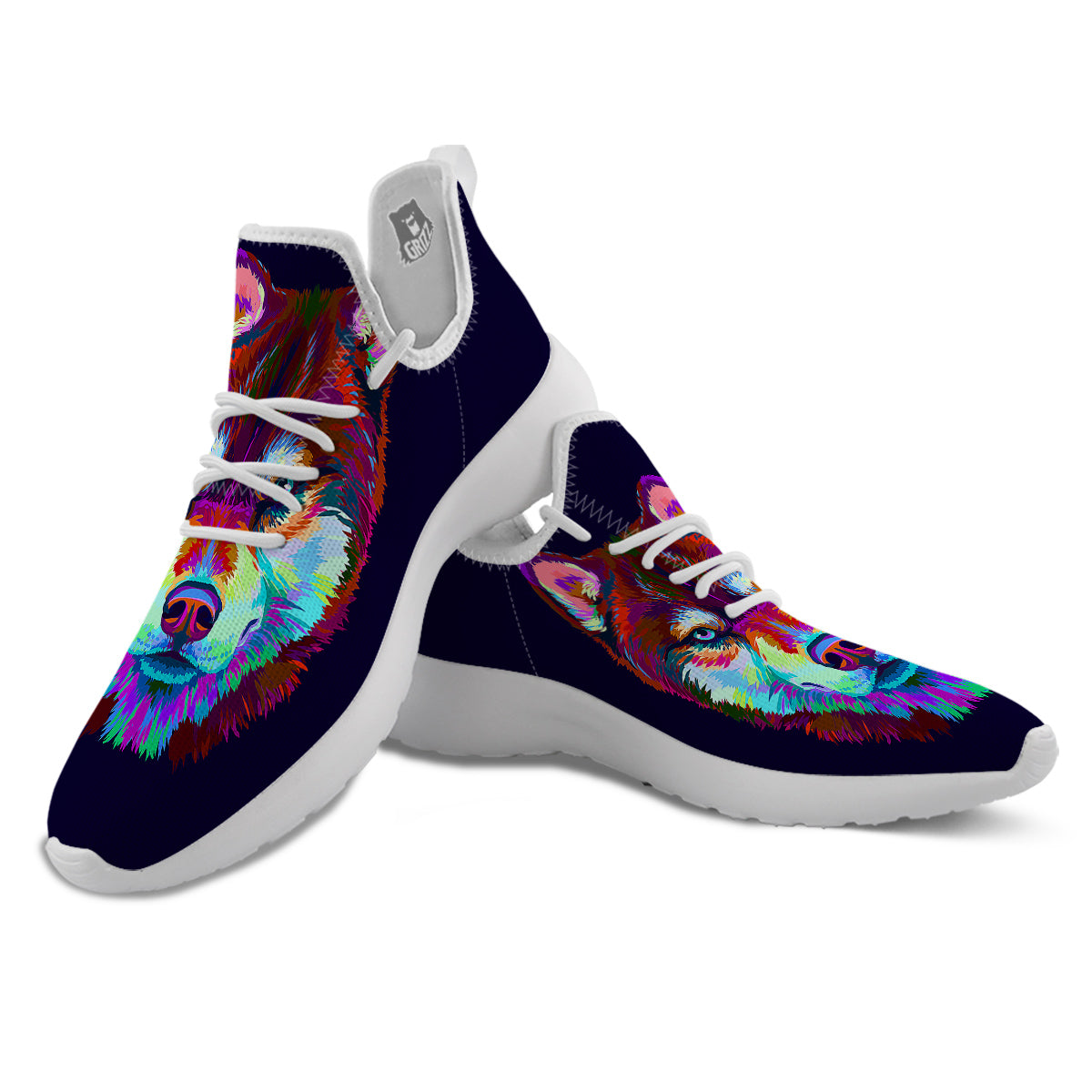 Siberian Husky Colorful Print White Athletic Shoes-grizzshop