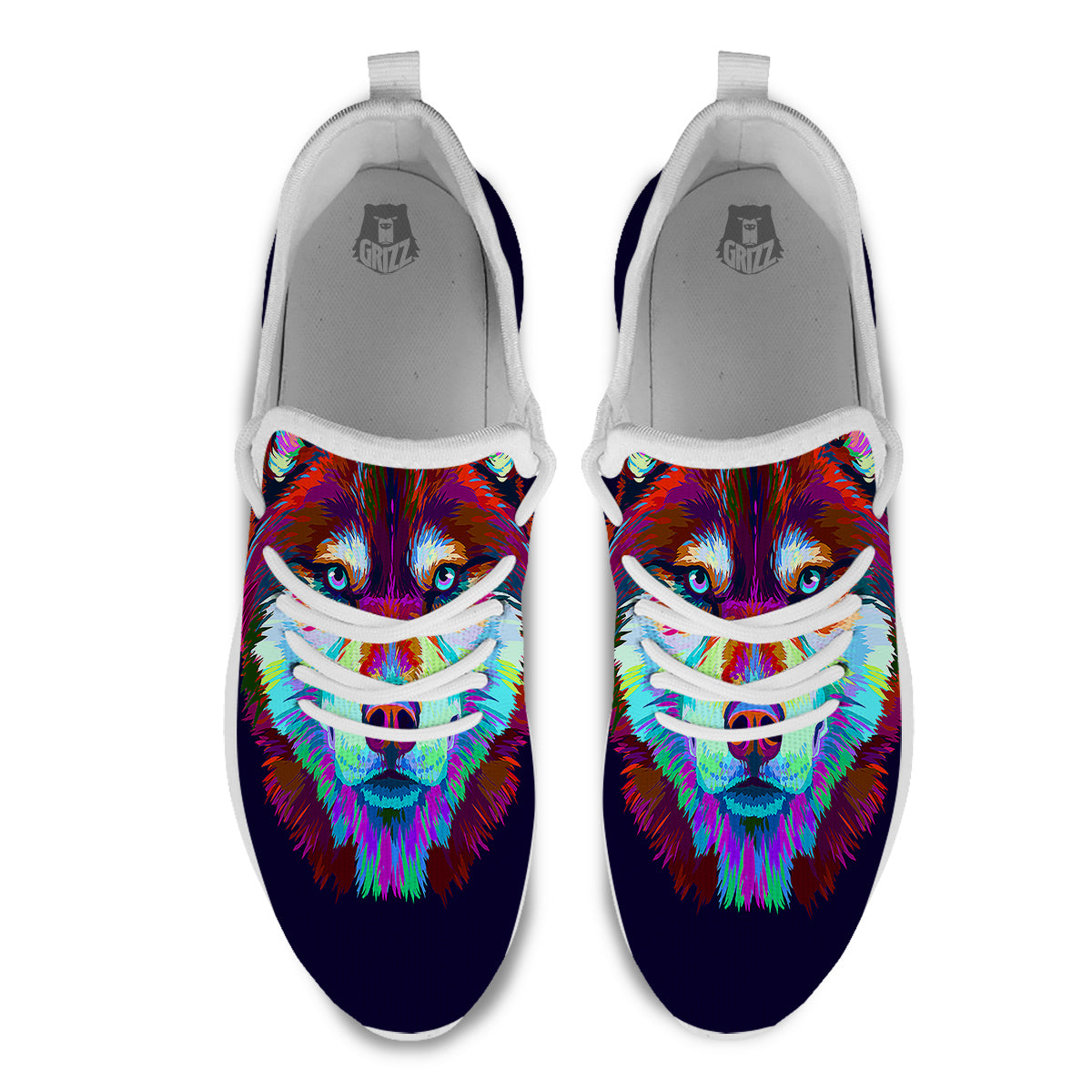 Siberian Husky Colorful Print White Athletic Shoes-grizzshop