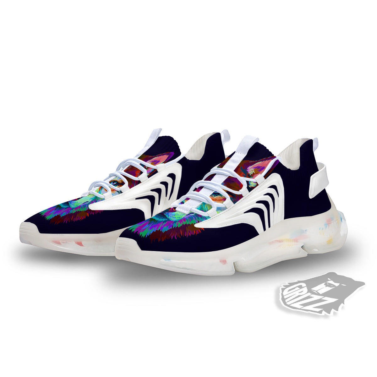 Siberian Husky Colorful Print White Gym Shoes-grizzshop