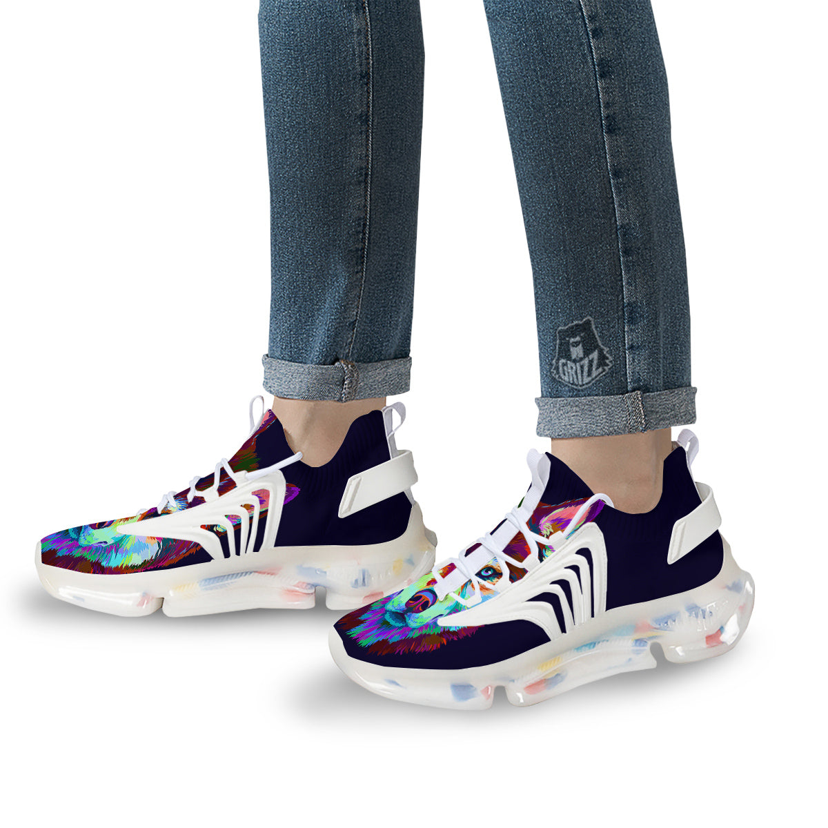 Siberian Husky Colorful Print White Gym Shoes-grizzshop