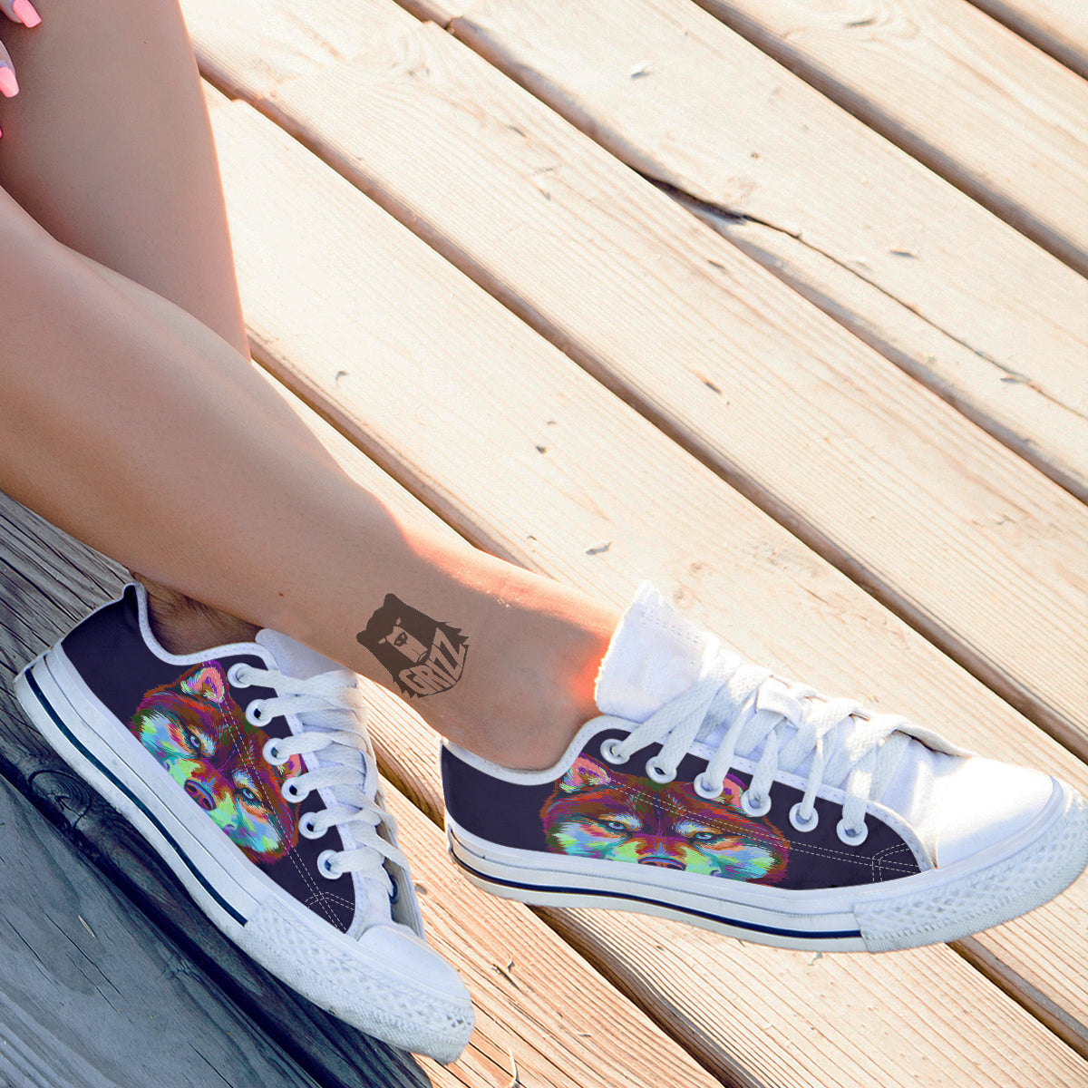 Siberian Husky Colorful Print White Low Top Shoes-grizzshop