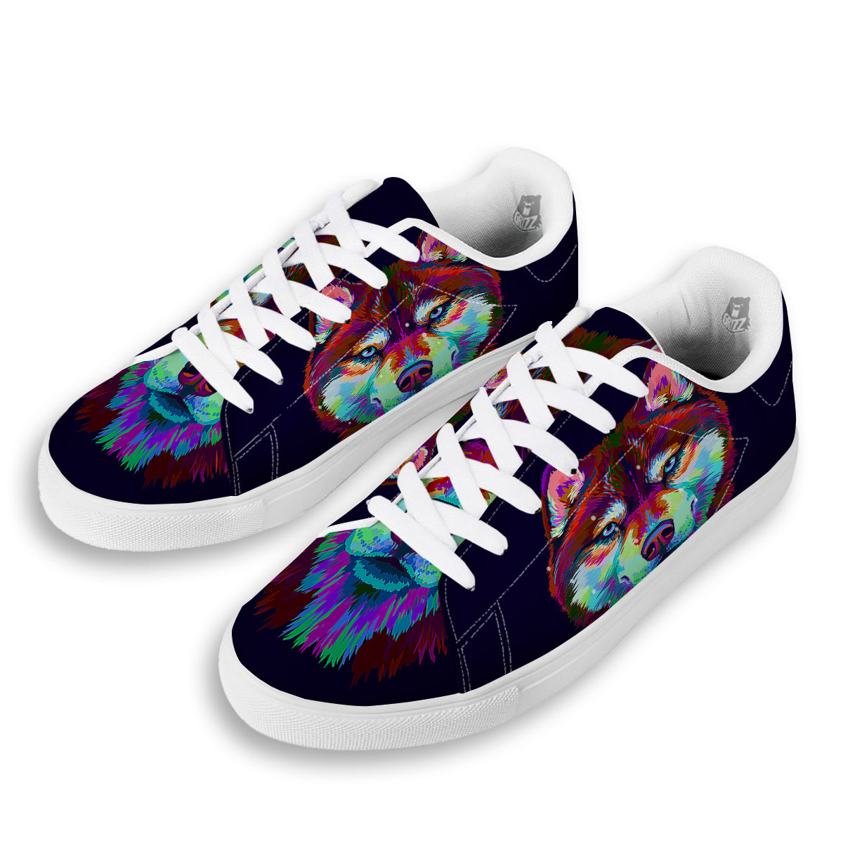 Siberian Husky Colorful Print White Low Top Sneakers-grizzshop