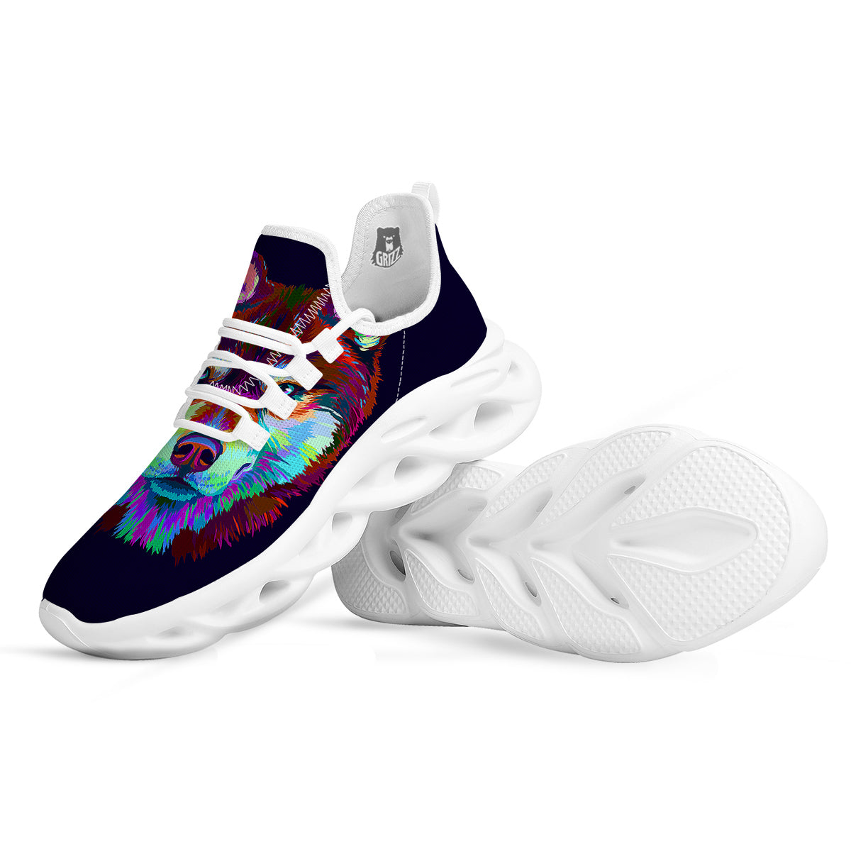 Siberian Husky Colorful Print White Running Shoes-grizzshop