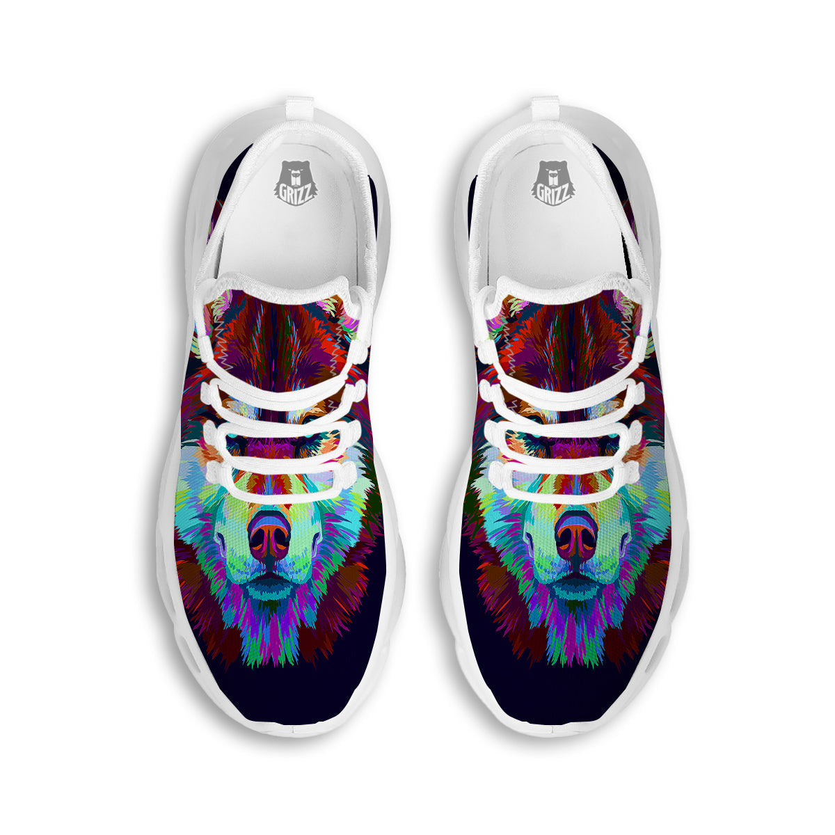 Siberian Husky Colorful Print White Running Shoes-grizzshop