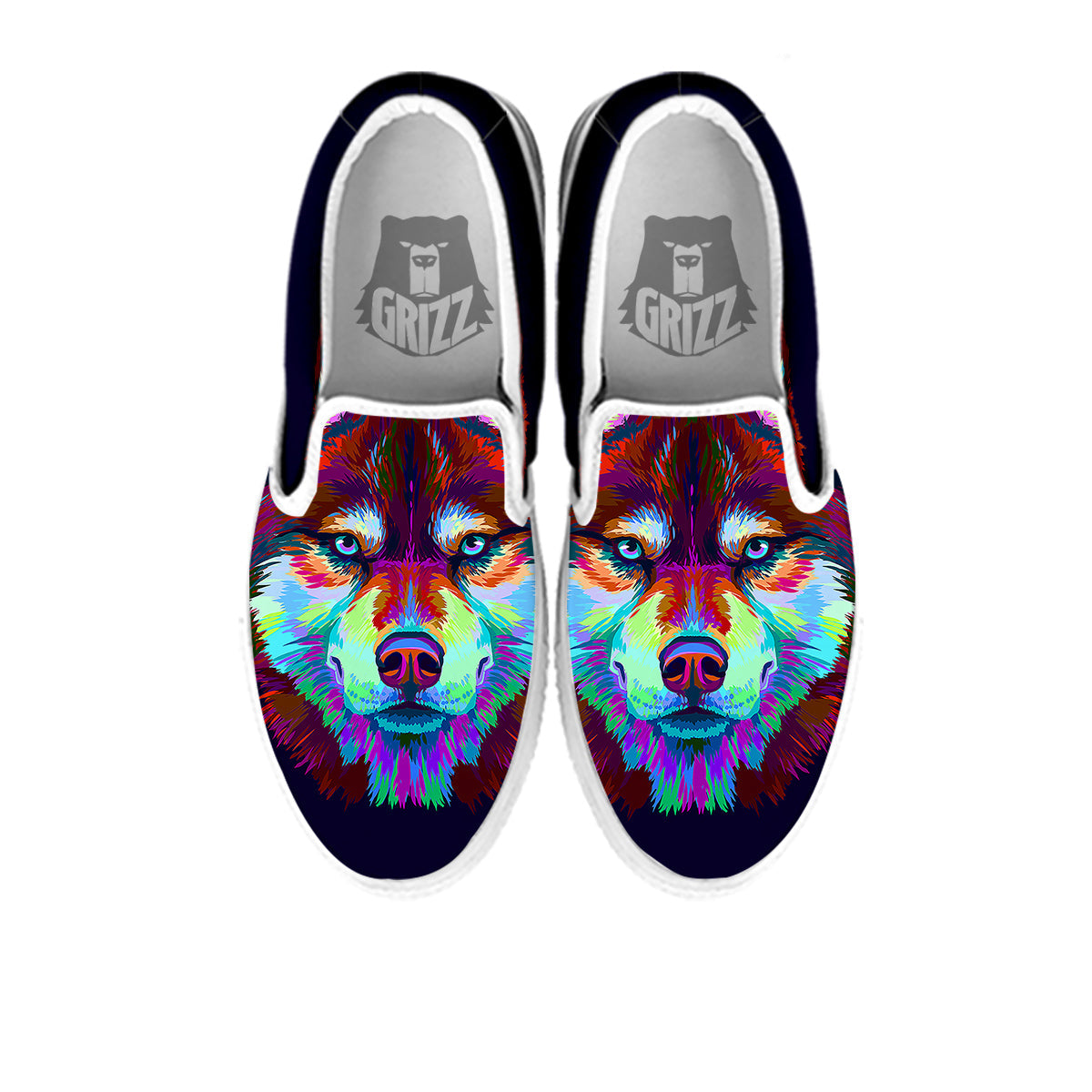 Siberian Husky Colorful Print White Slip On Shoes-grizzshop