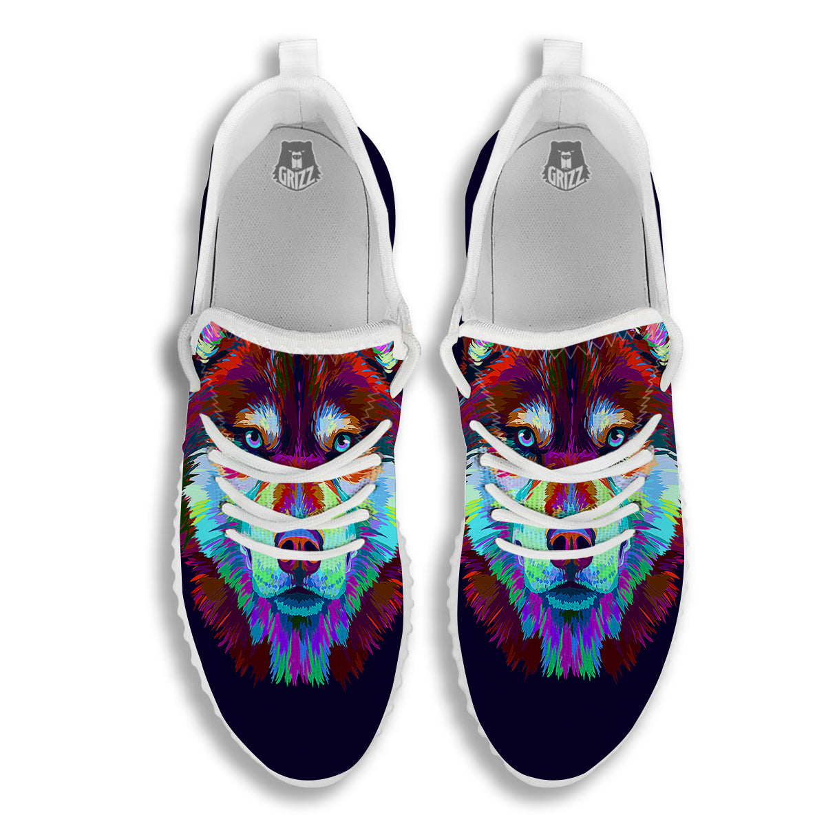 Siberian Husky Colorful Print White Walking Shoes-grizzshop