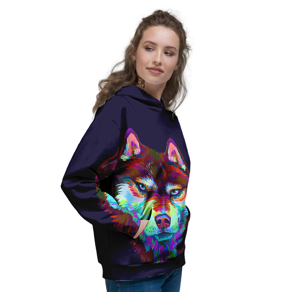 Siberian Husky Colorful Print Women's Hoodie-grizzshop