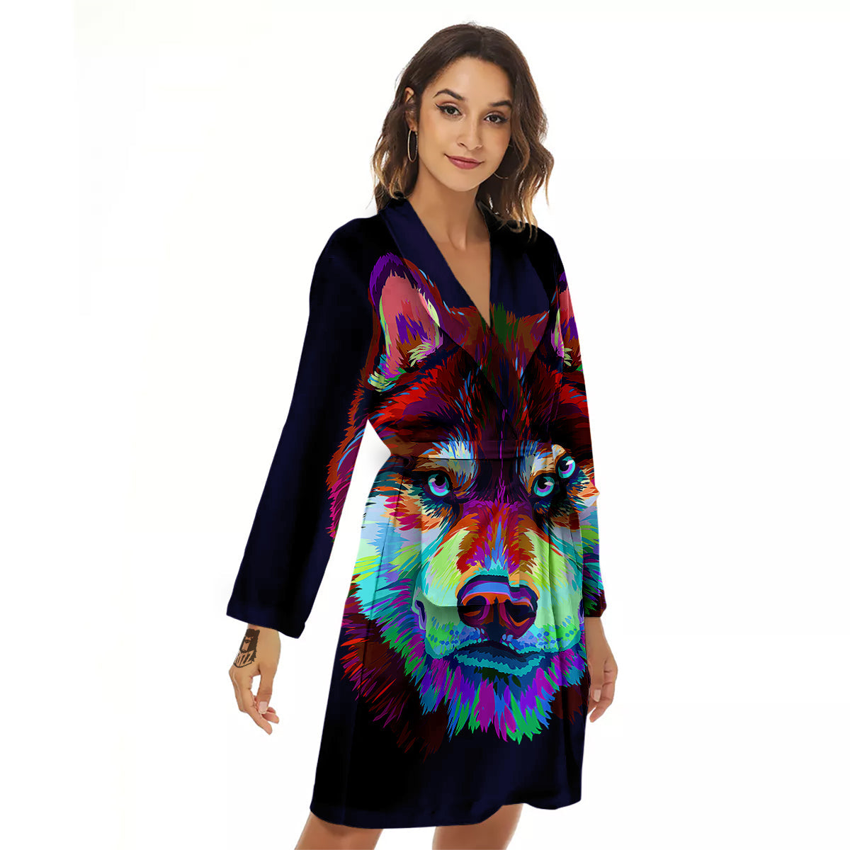 Siberian Husky Colorful Print Women's Robe-grizzshop