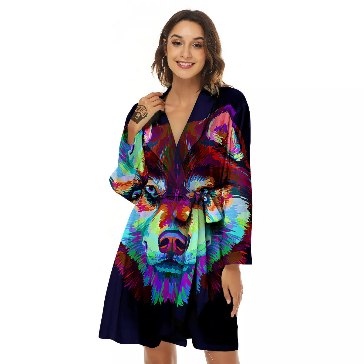 Siberian Husky Colorful Print Women's Robe-grizzshop