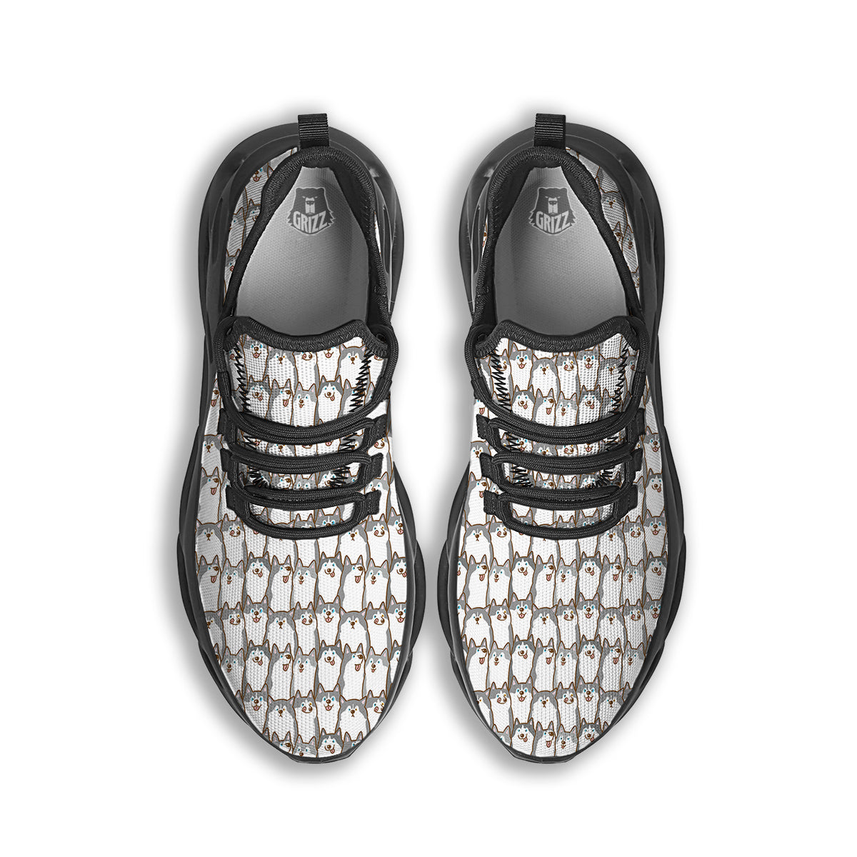 Siberian Husky Cute Print Pattern Black Running Shoes-grizzshop