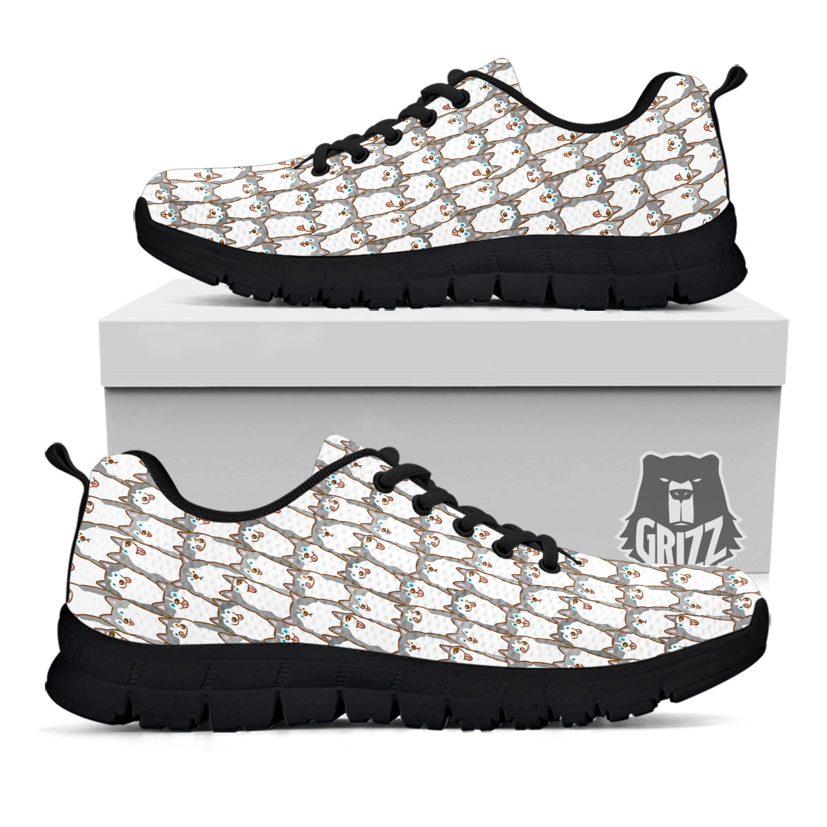 Siberian Husky Cute Print Pattern Black Sneaker-grizzshop