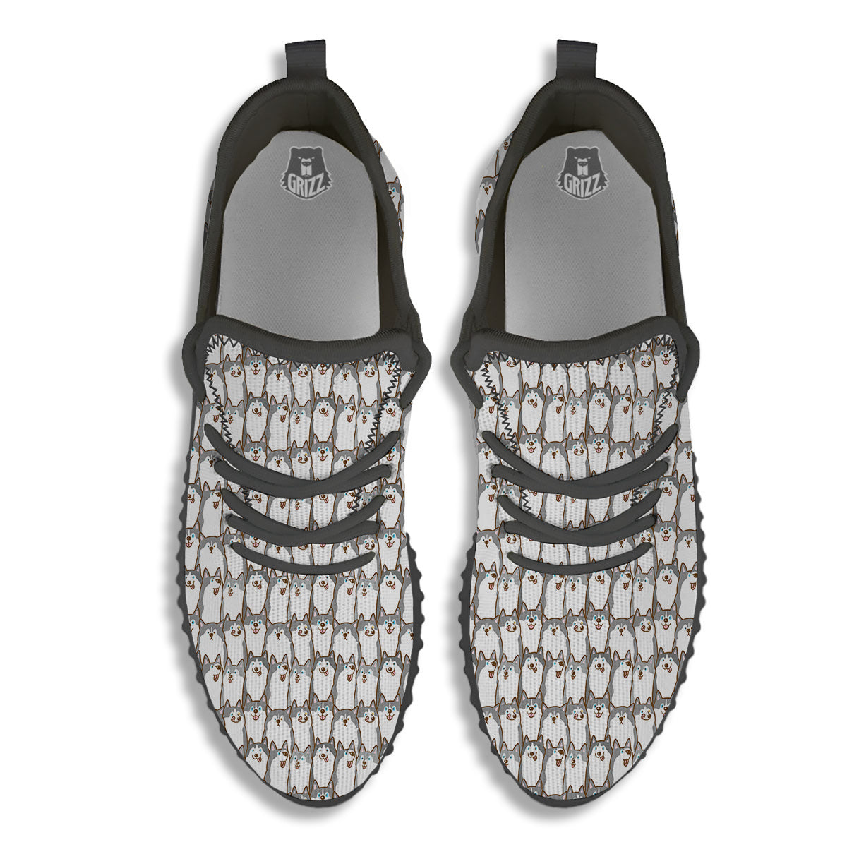 Siberian Husky Cute Print Pattern Black Walking Shoes-grizzshop