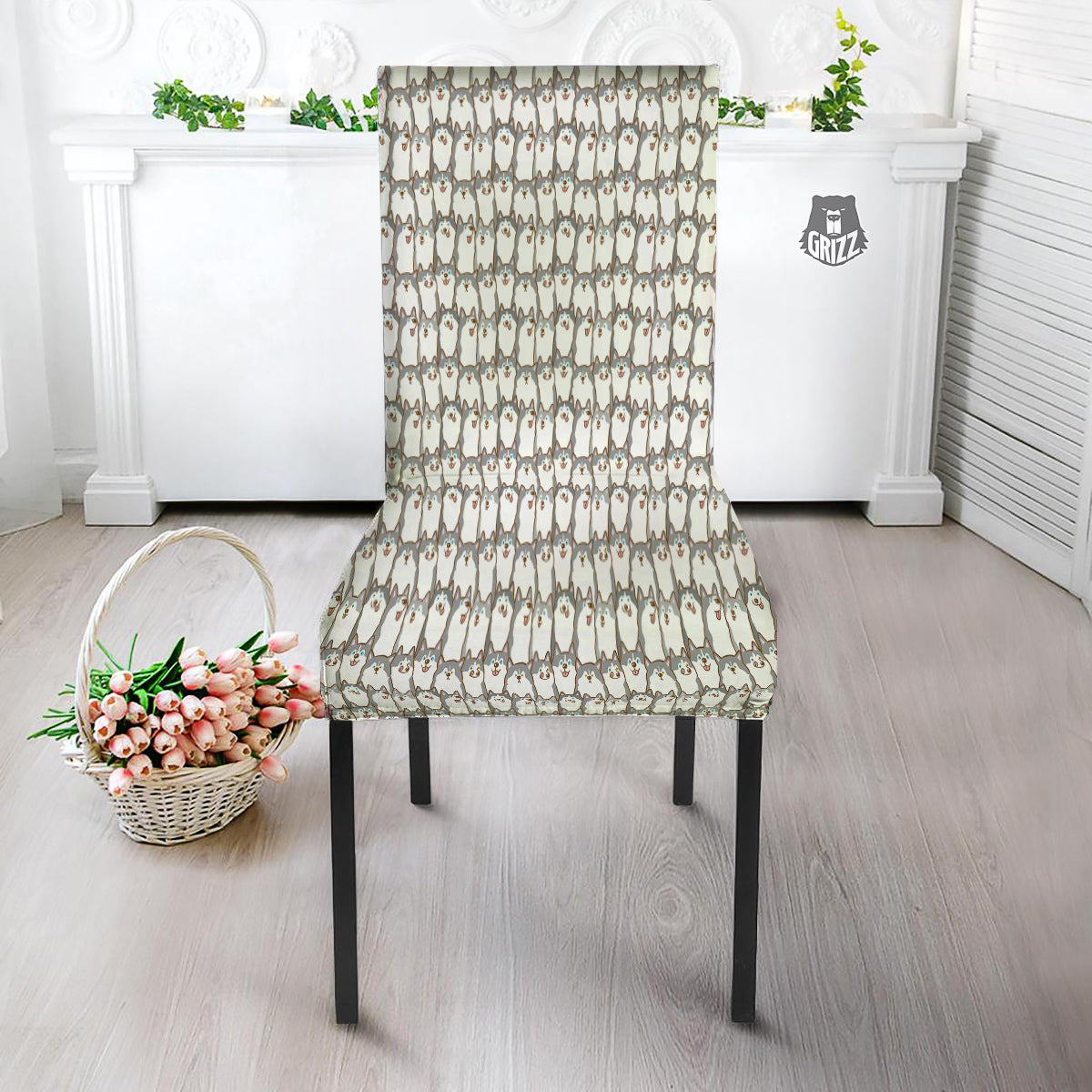 Siberian Husky Cute Print Pattern Dining Chair Slipcover-grizzshop