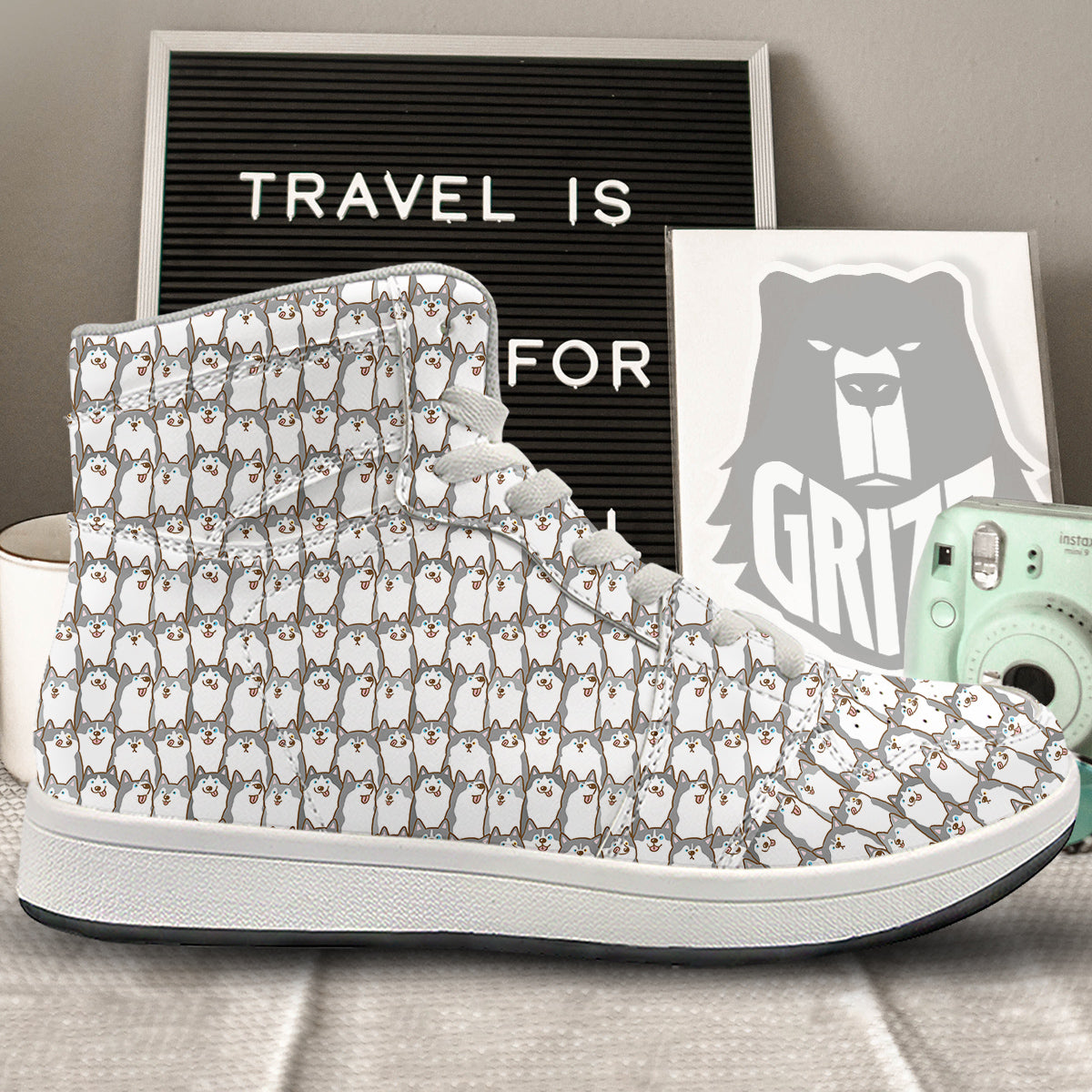 Siberian Husky Cute Print Pattern High Top Sneakers-grizzshop