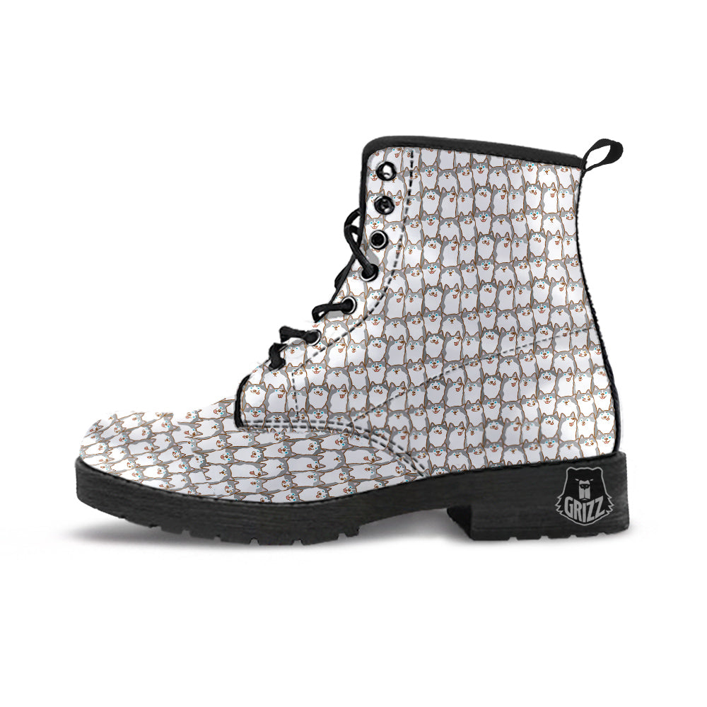 Siberian Husky Cute Print Pattern Leather Boots-grizzshop
