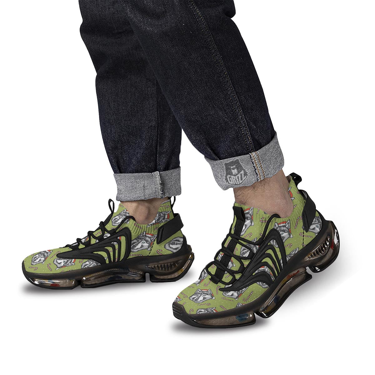 Siberian Husky Santa Print Pattern Black Gym Shoes-grizzshop