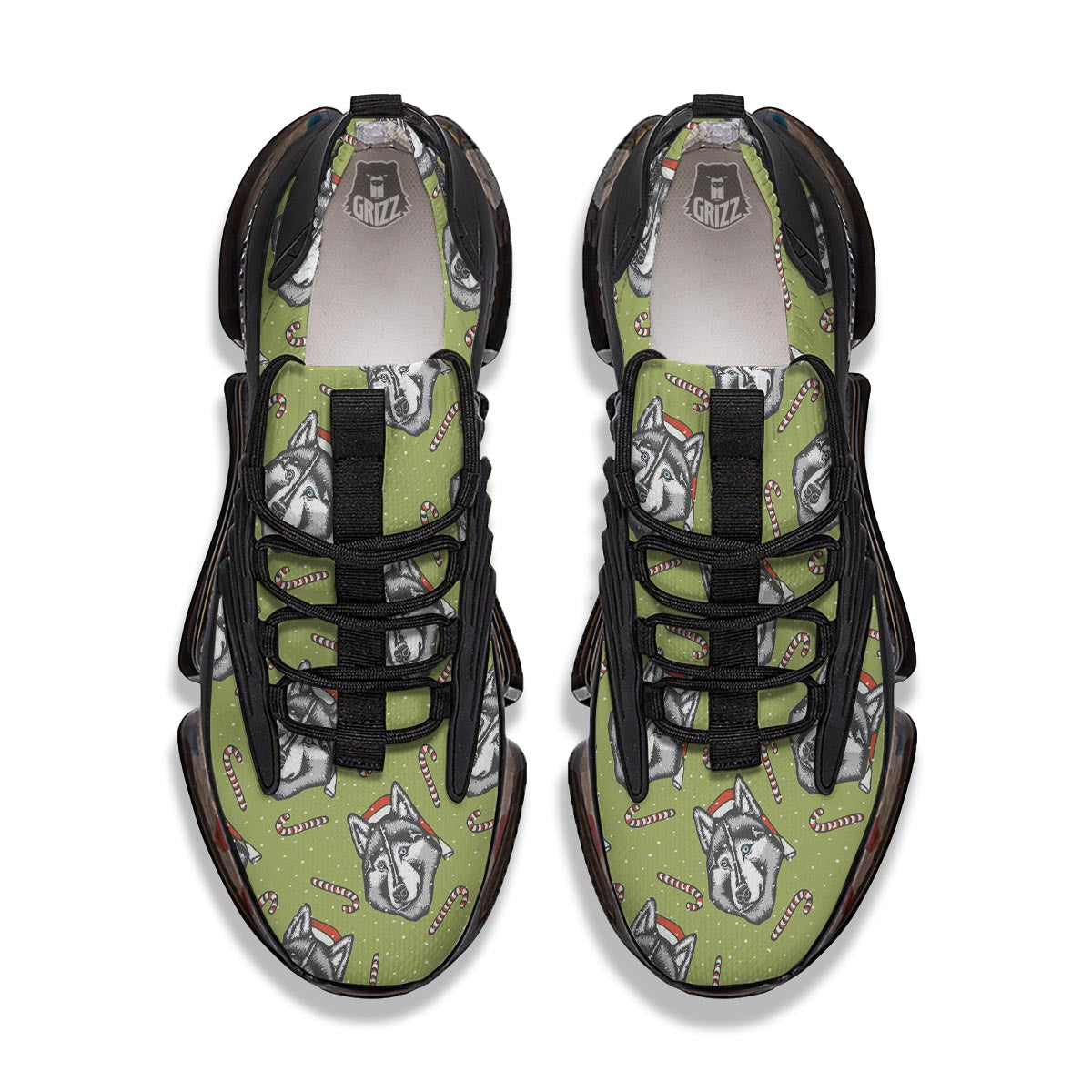 Siberian Husky Santa Print Pattern Black Gym Shoes-grizzshop