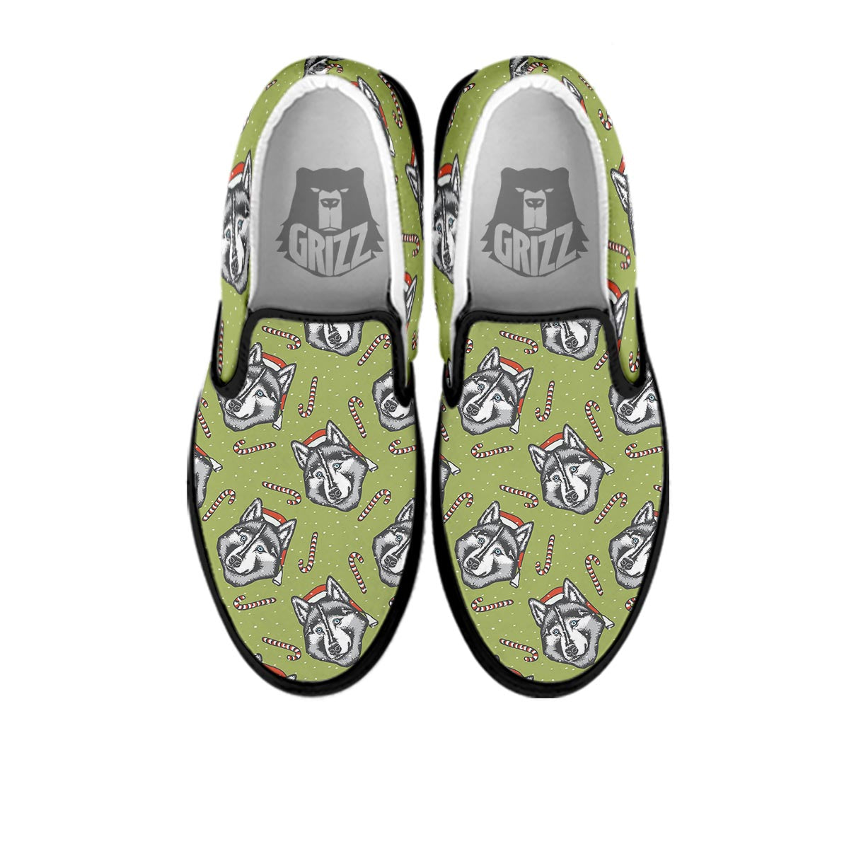 Siberian Husky Santa Print Pattern Black Slip On Shoes-grizzshop