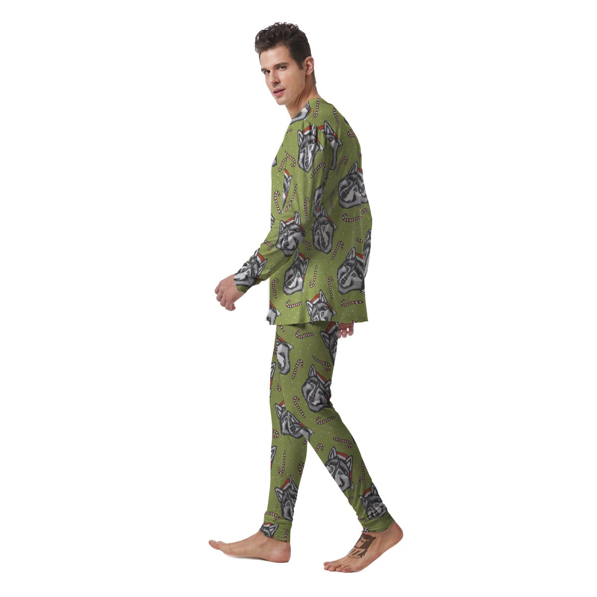 Siberian Husky Santa Print Pattern Men's Pajamas-grizzshop