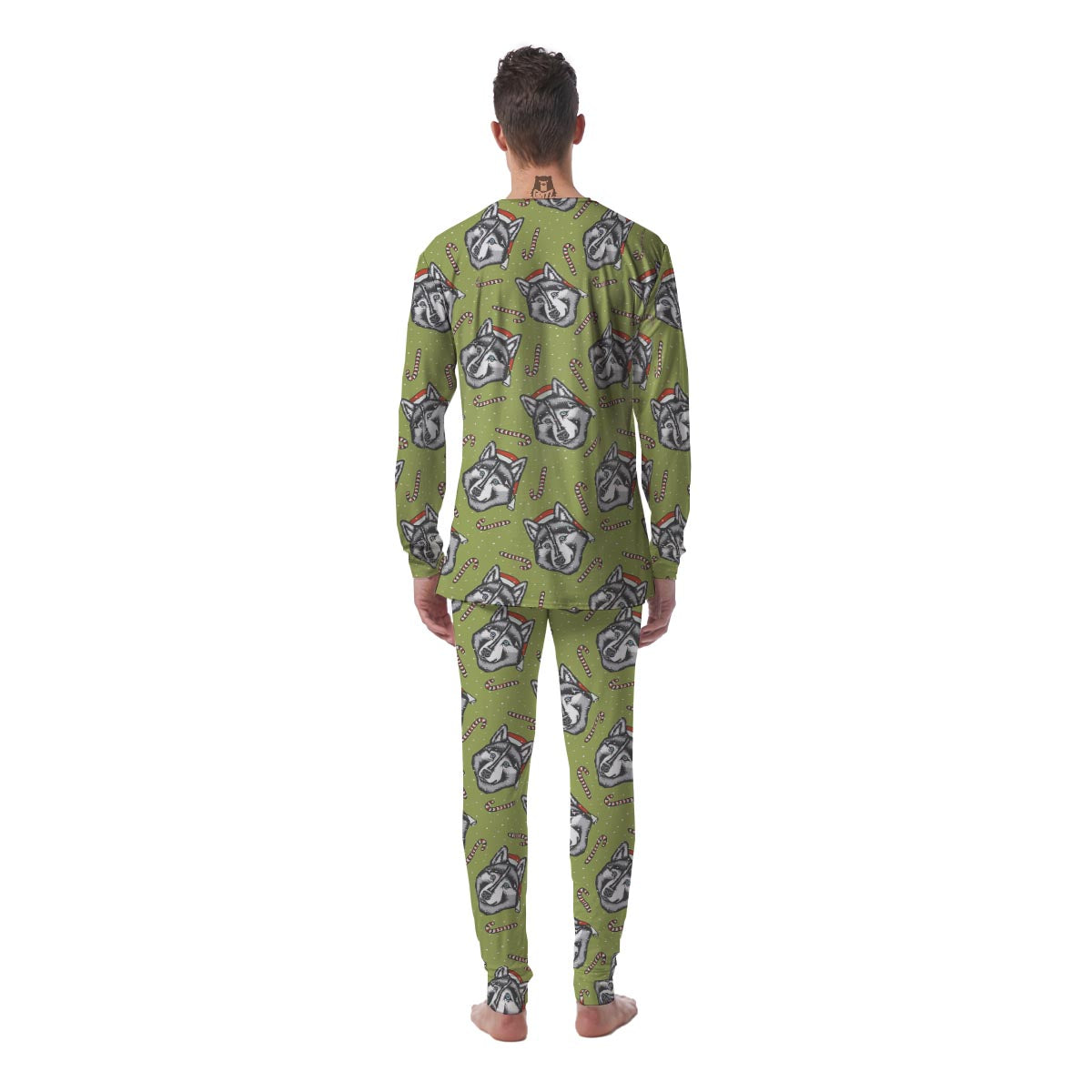 Siberian Husky Santa Print Pattern Men's Pajamas-grizzshop