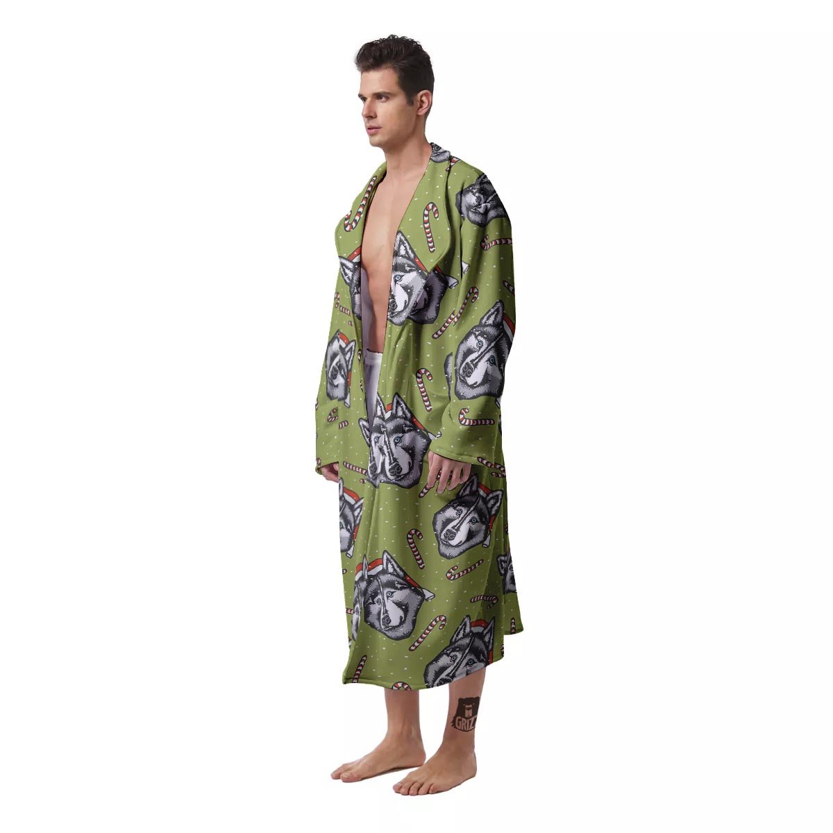 Siberian Husky Santa Print Pattern Men's Robe-grizzshop