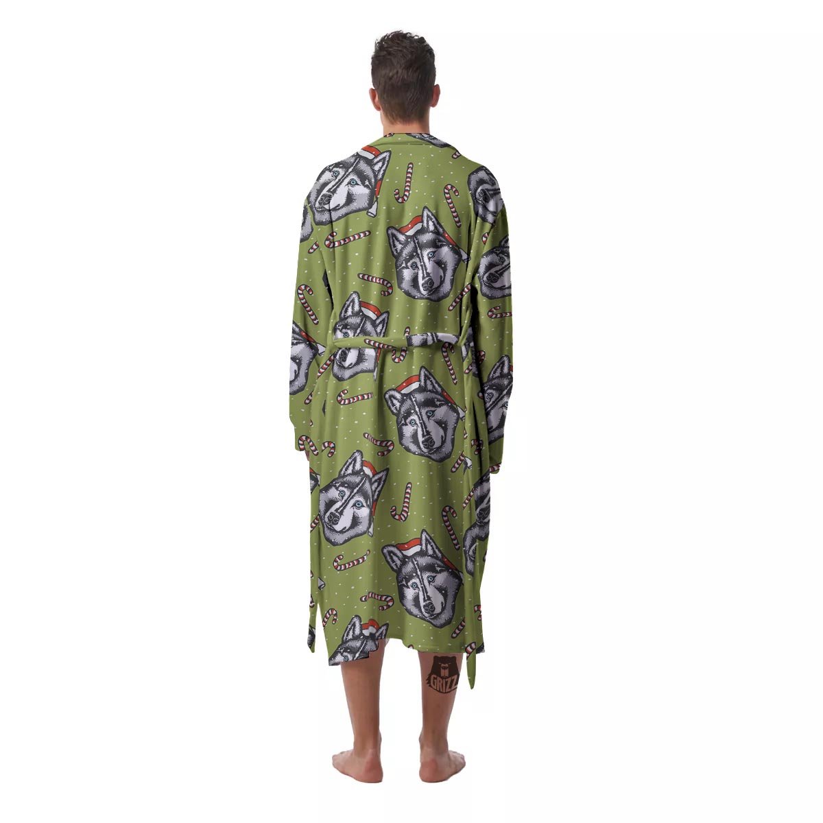 Siberian Husky Santa Print Pattern Men's Robe-grizzshop
