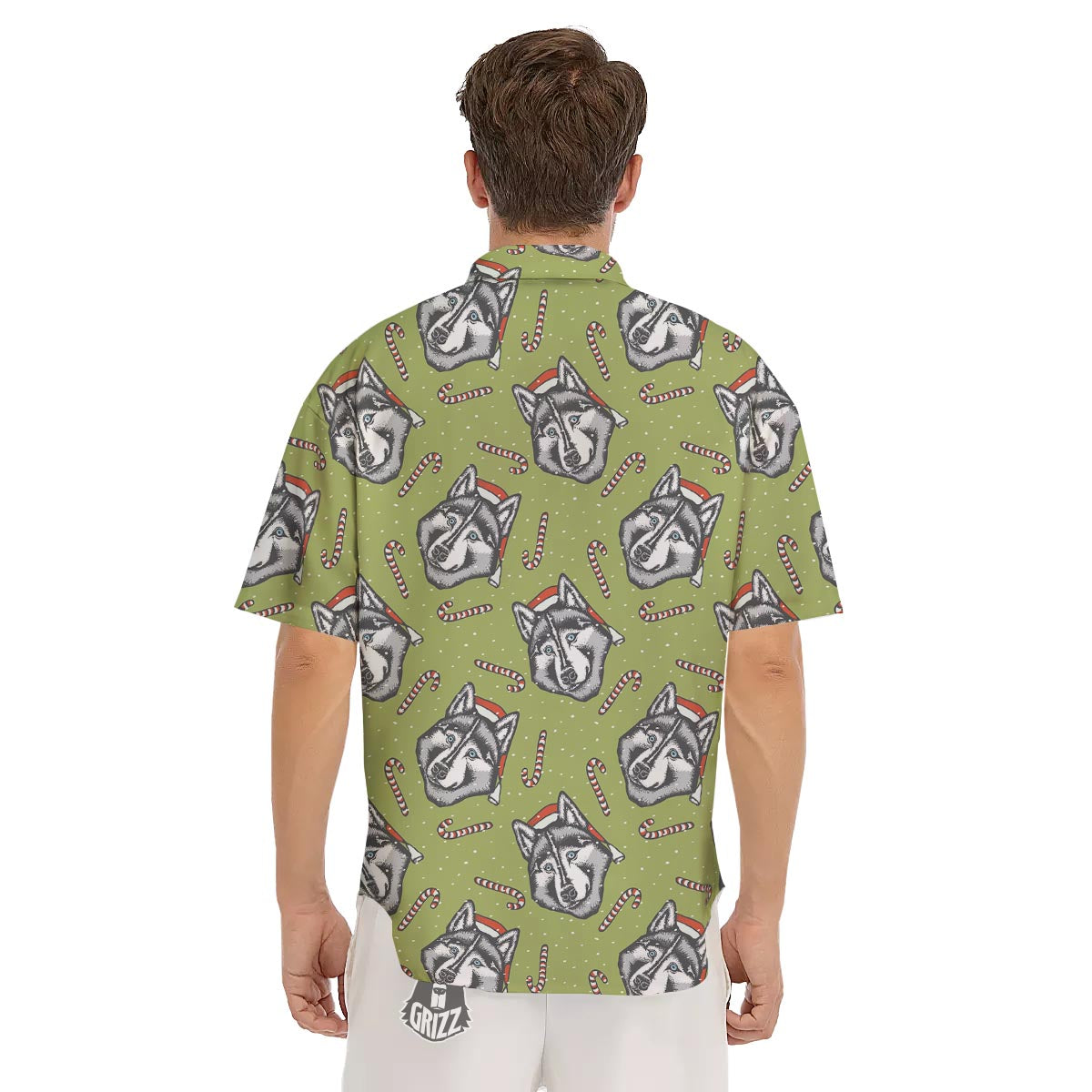 Siberian Husky Santa Print Pattern Men's Short Sleeve Shirts-grizzshop