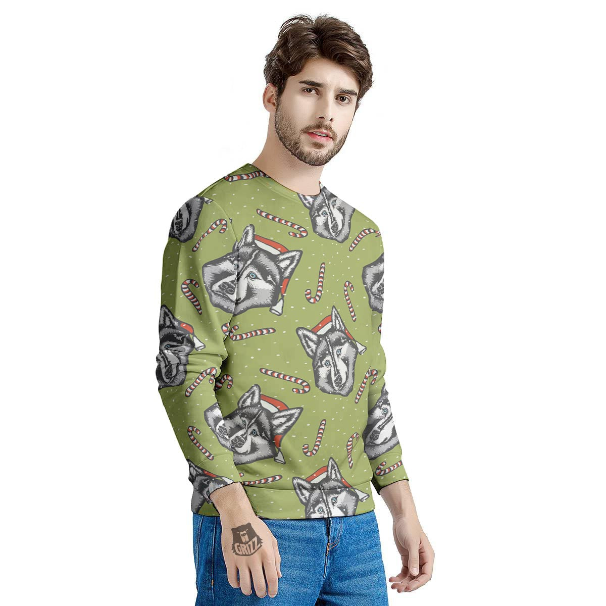 Siberian Husky Santa Print Pattern Men's Sweatshirt-grizzshop