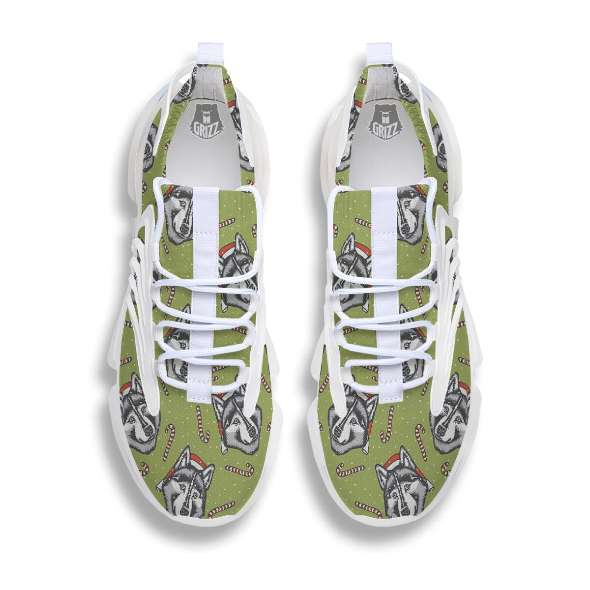 Siberian Husky Santa Print Pattern White Gym Shoes-grizzshop
