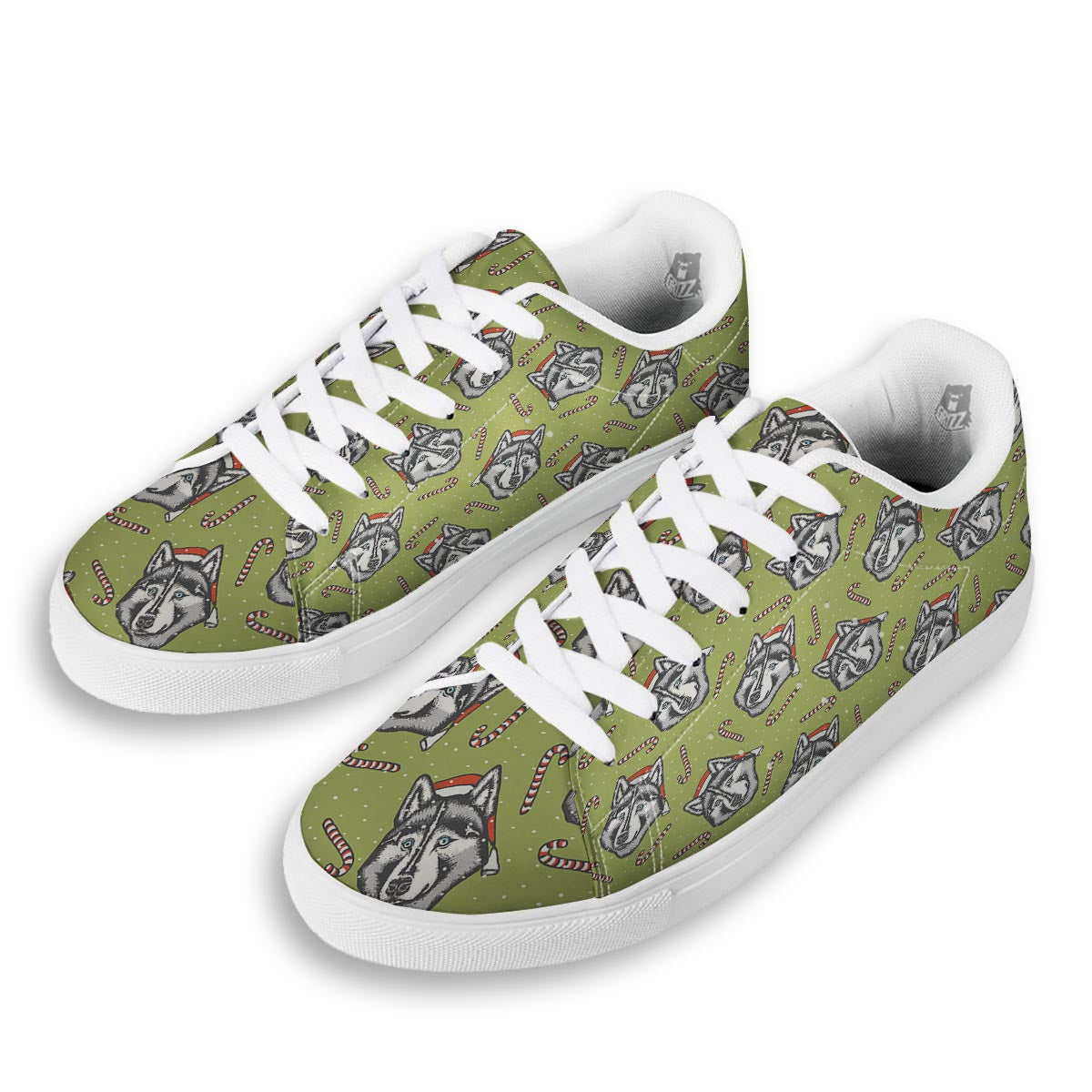 Siberian Husky Santa Print Pattern White Low Top Sneakers-grizzshop