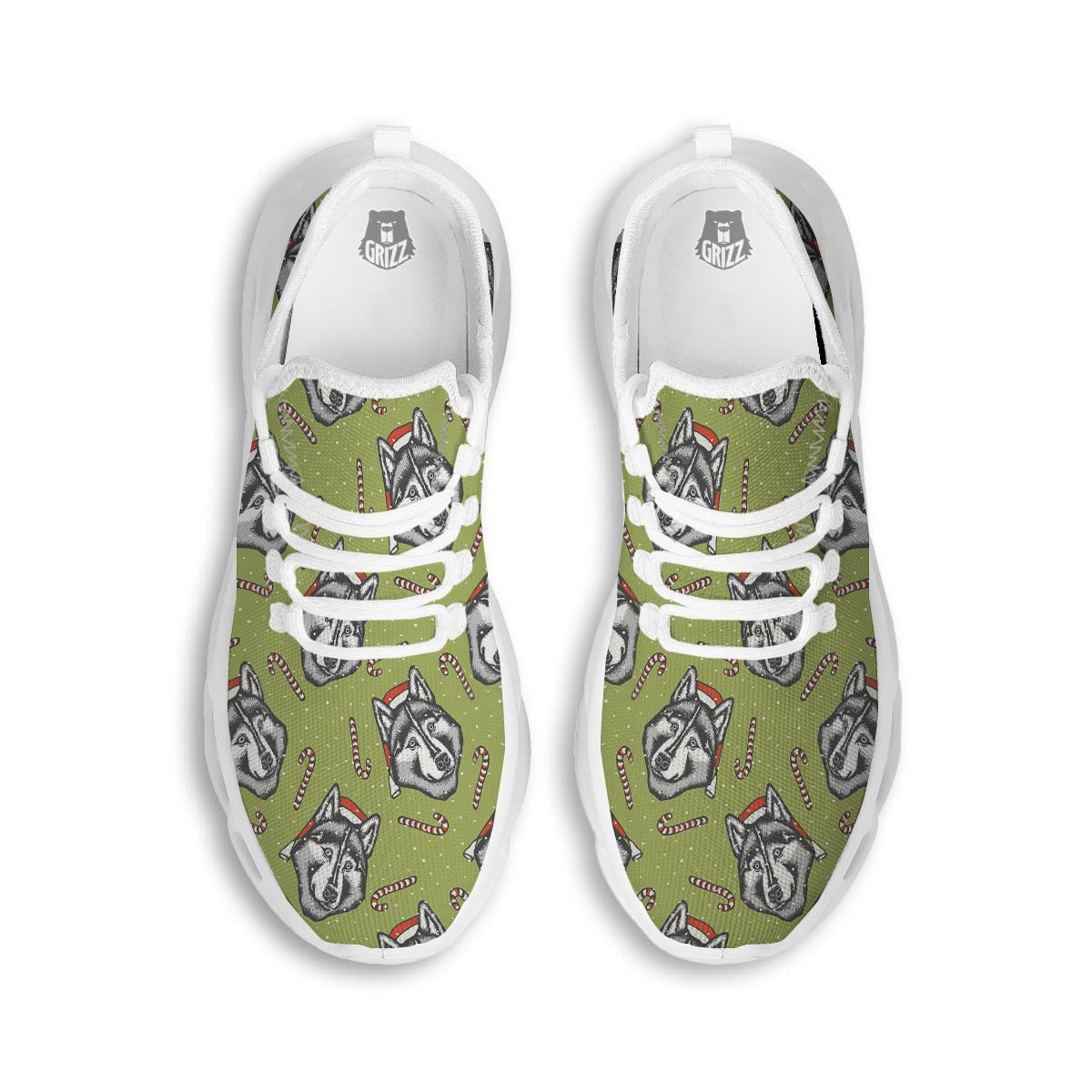 Siberian Husky Santa Print Pattern White Running Shoes-grizzshop