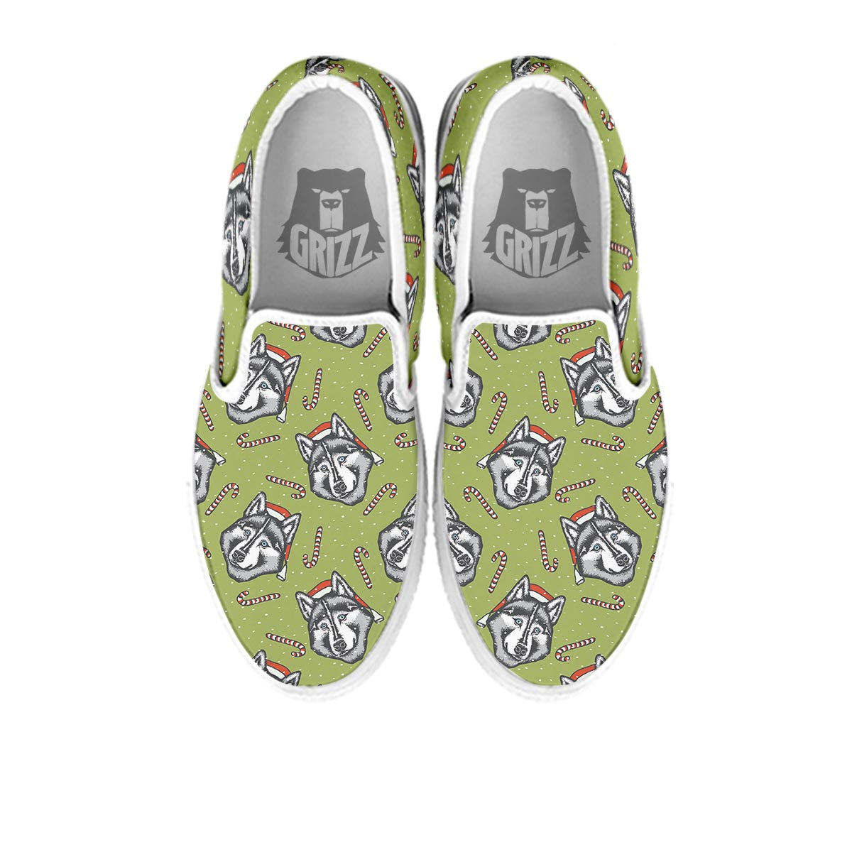 Siberian Husky Santa Print Pattern White Slip On Shoes-grizzshop