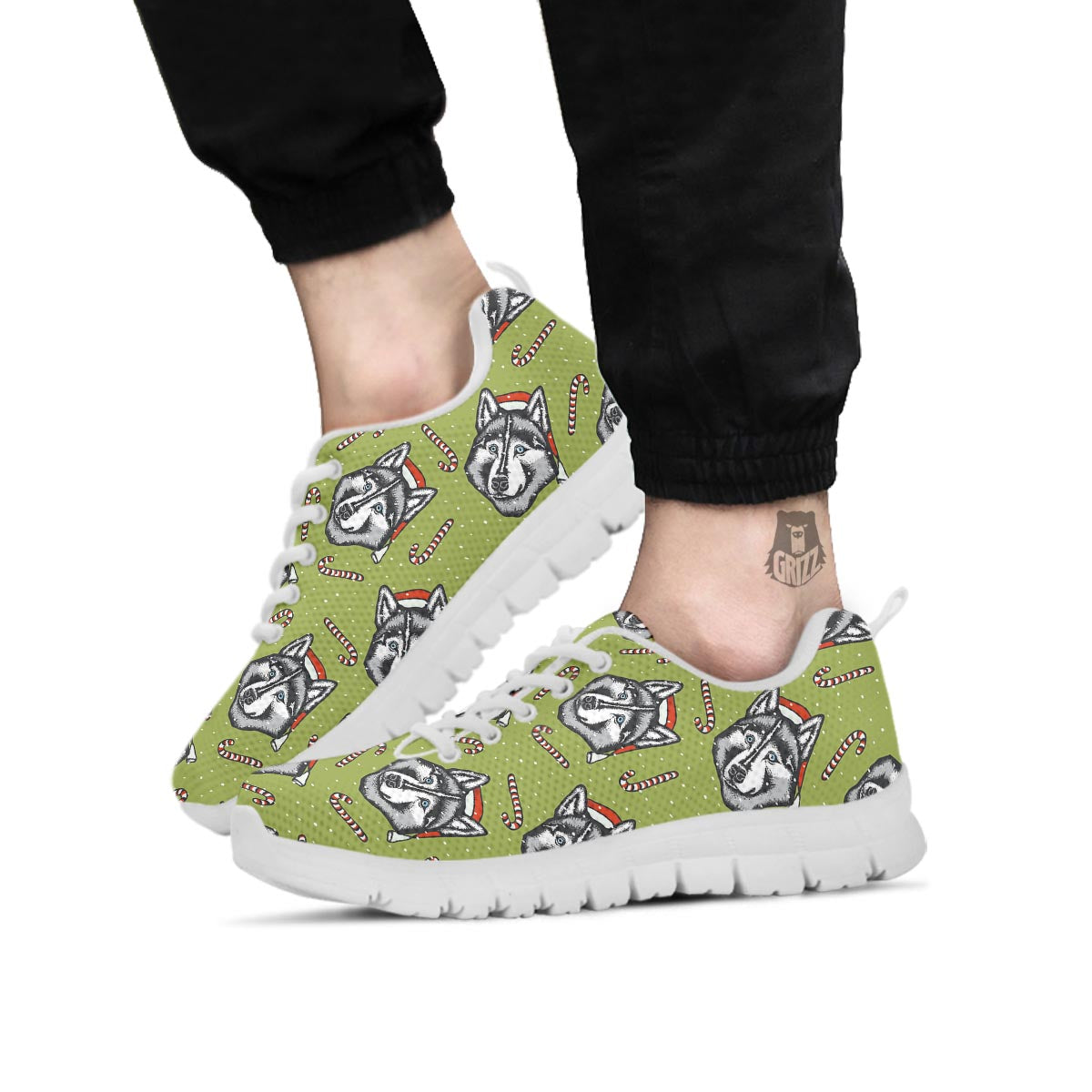 Siberian Husky Santa Print Pattern White Sneaker-grizzshop
