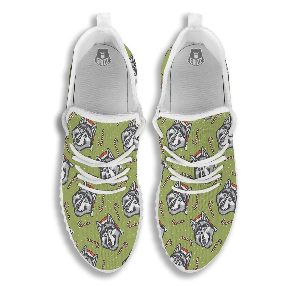 Siberian Husky Santa Print Pattern White Walking Shoes-grizzshop