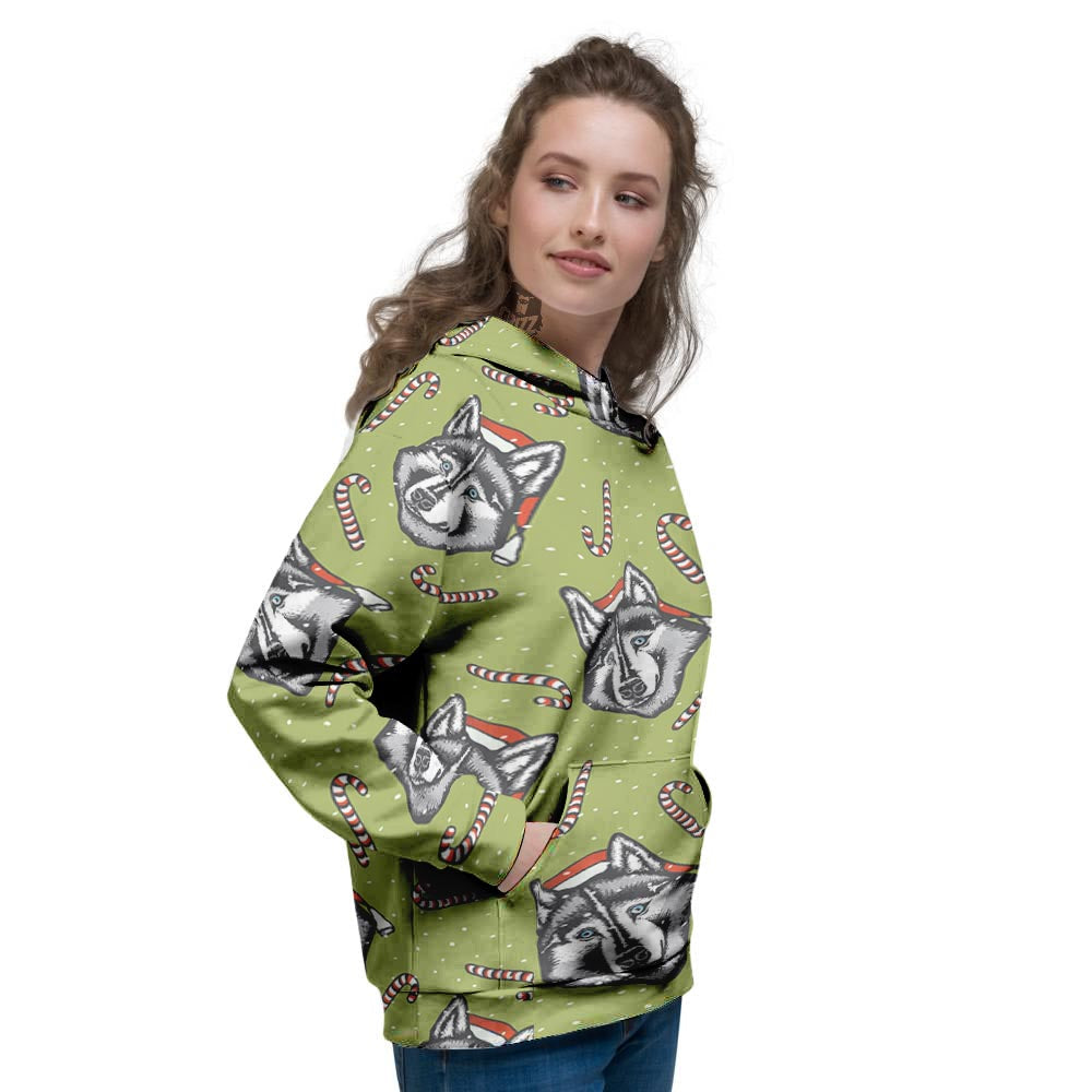Siberian Husky Santa Print Pattern Women's Hoodie-grizzshop