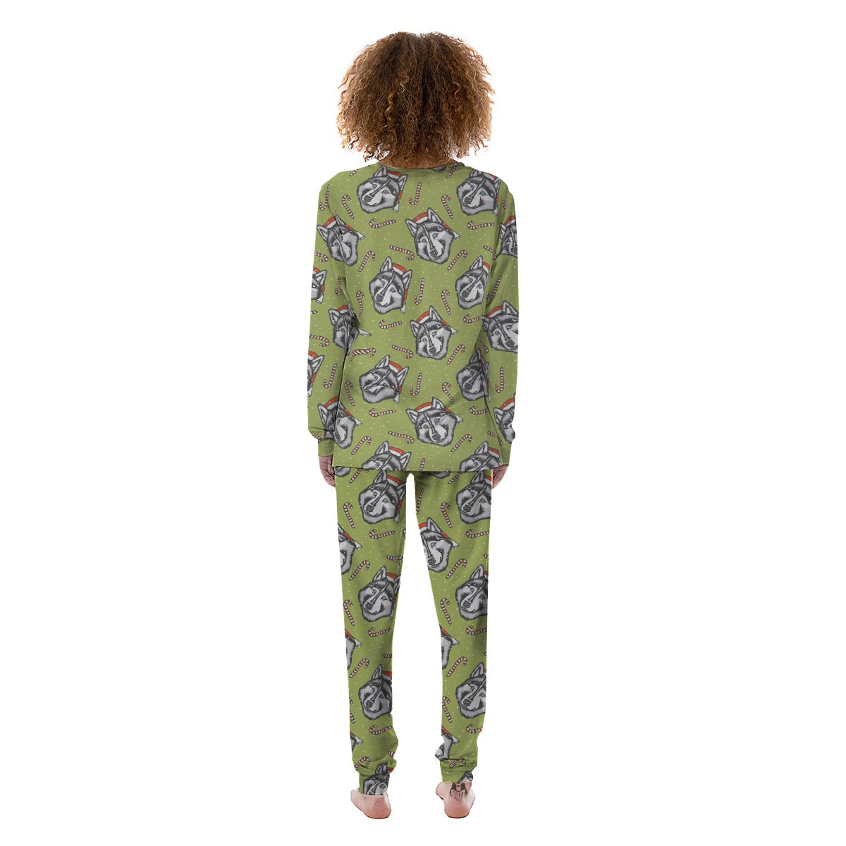 Siberian Husky Santa Print Pattern Women's Pajamas-grizzshop
