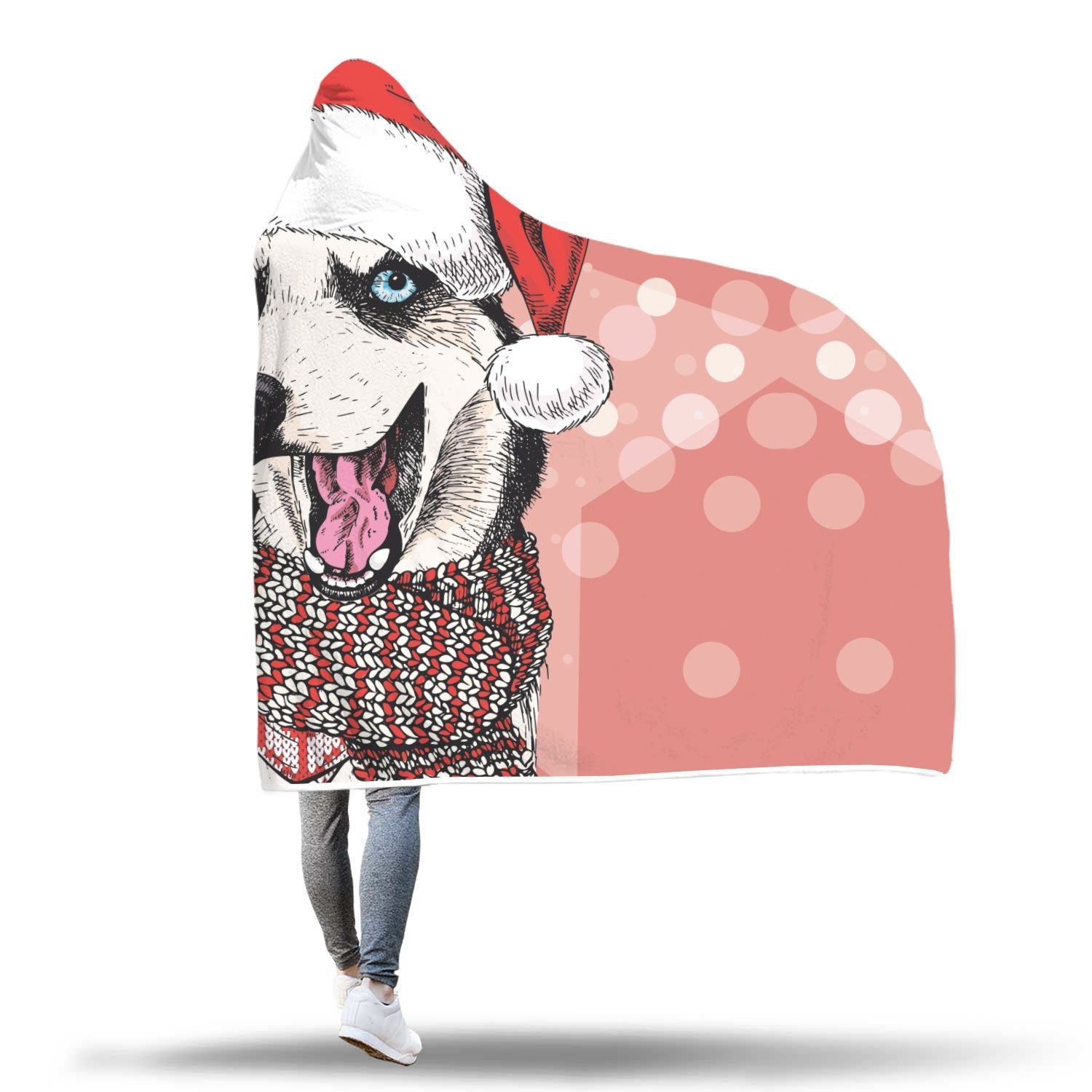 Siberian Husky Christmas Print Hooded Blanket-grizzshop