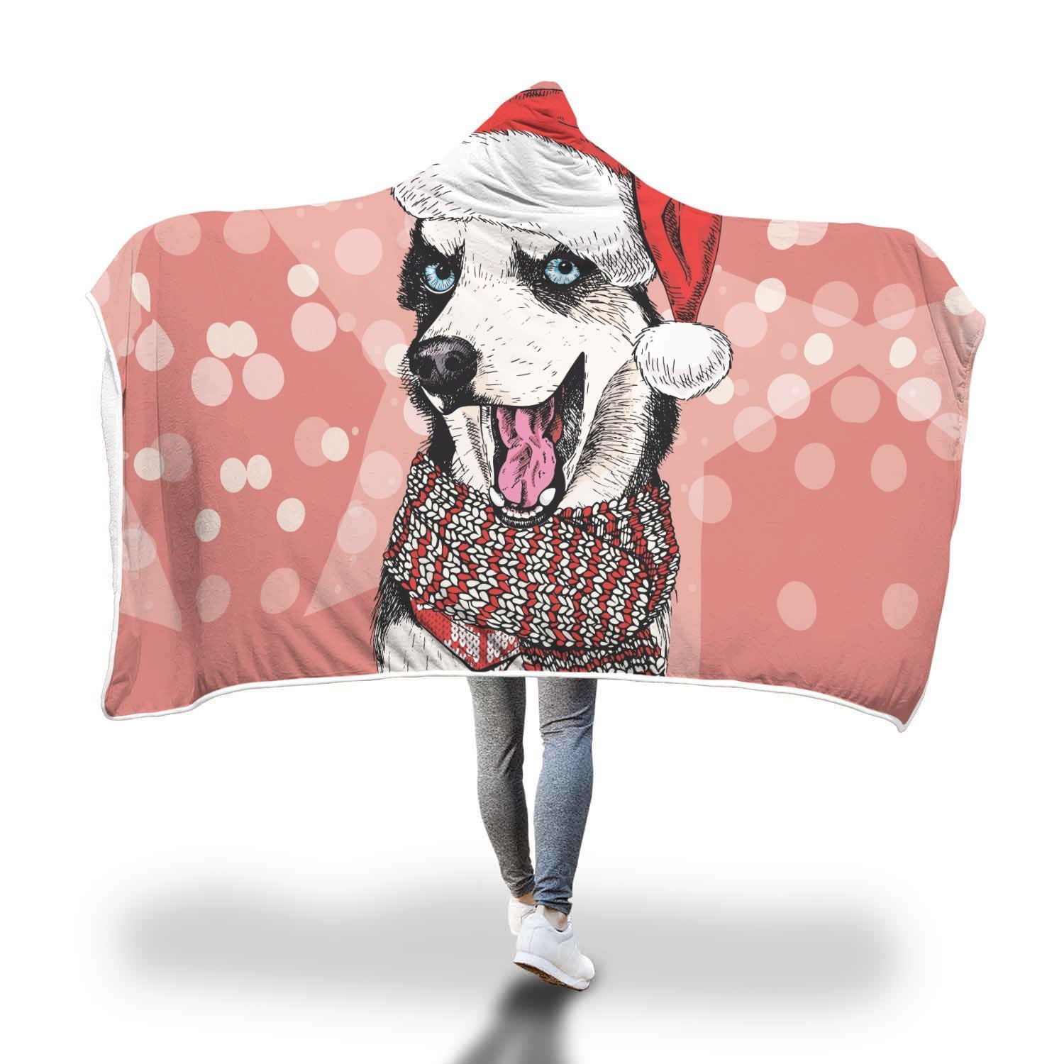 Siberian Husky Christmas Print Hooded Blanket-grizzshop