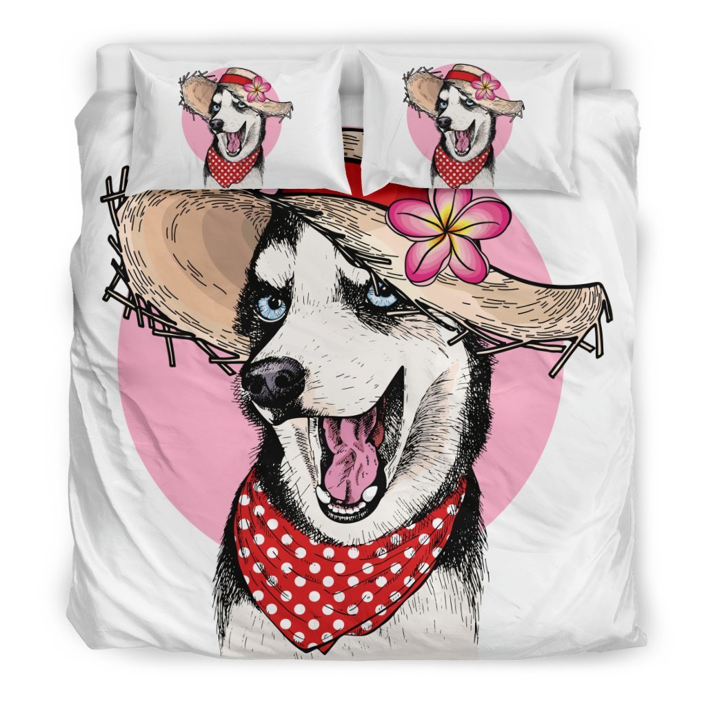 Siberian Husky Hat Print Duvet Cover Bedding Set-grizzshop