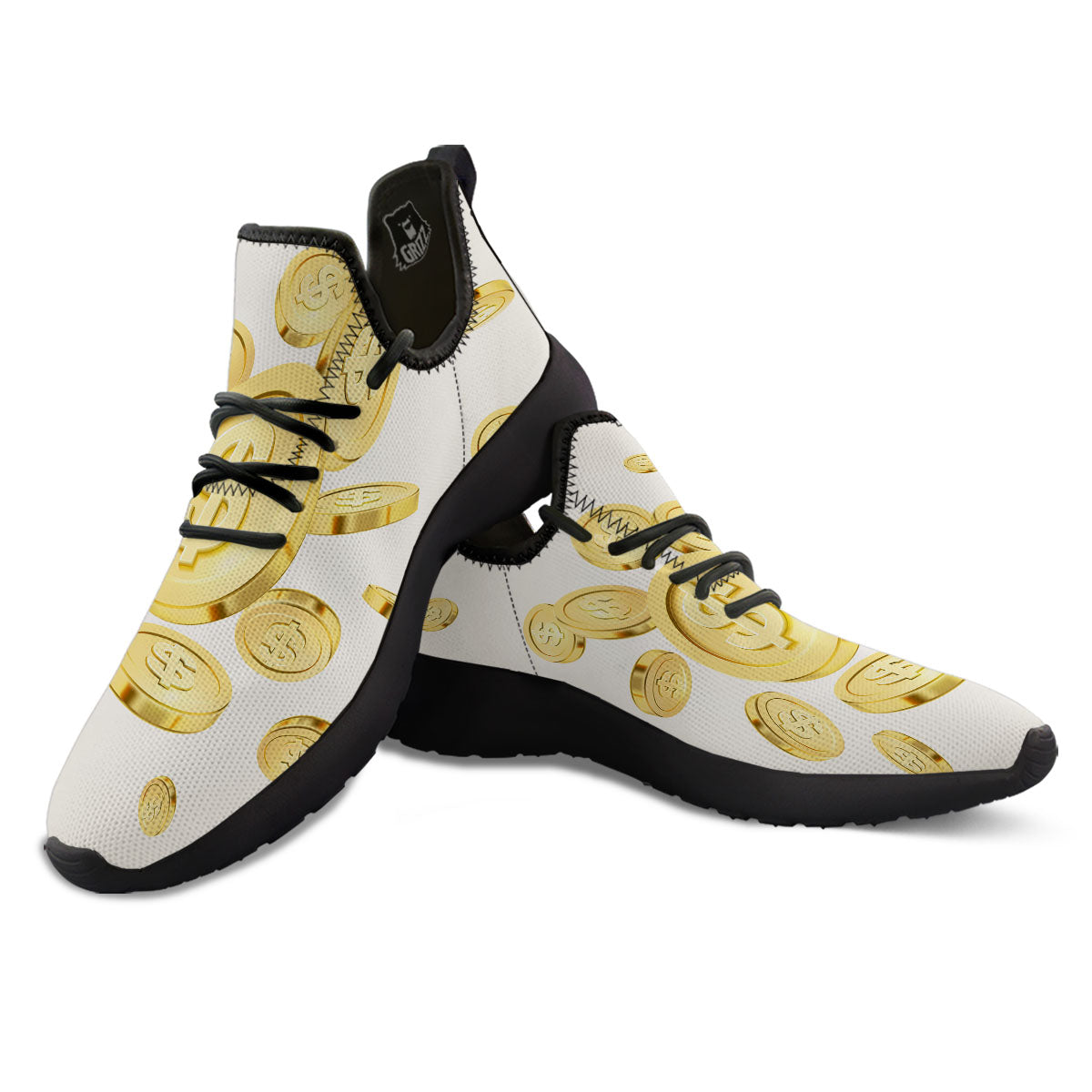 Sign Explosion Golden Dollar Print Black Athletic Shoes-grizzshop