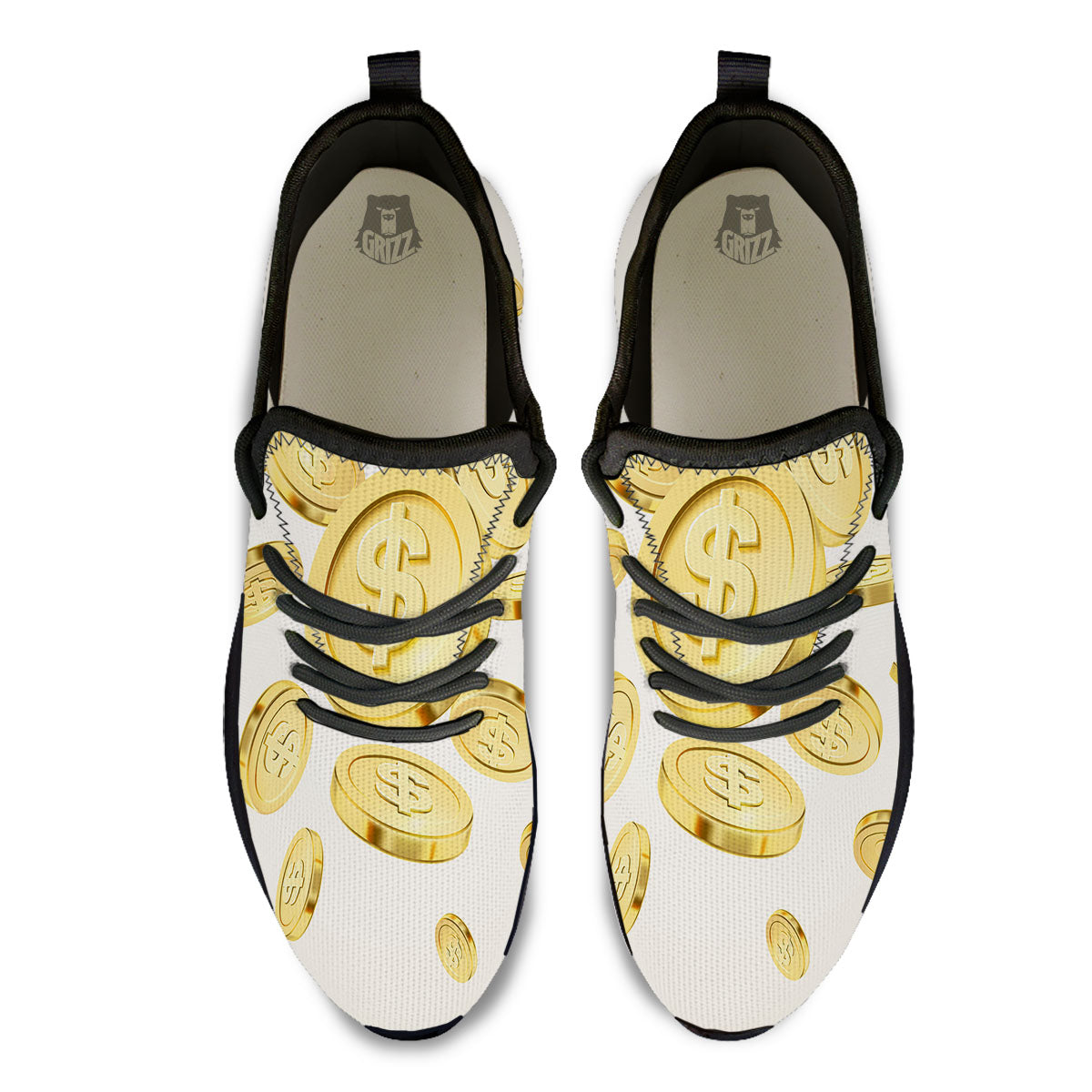 Sign Explosion Golden Dollar Print Black Athletic Shoes-grizzshop