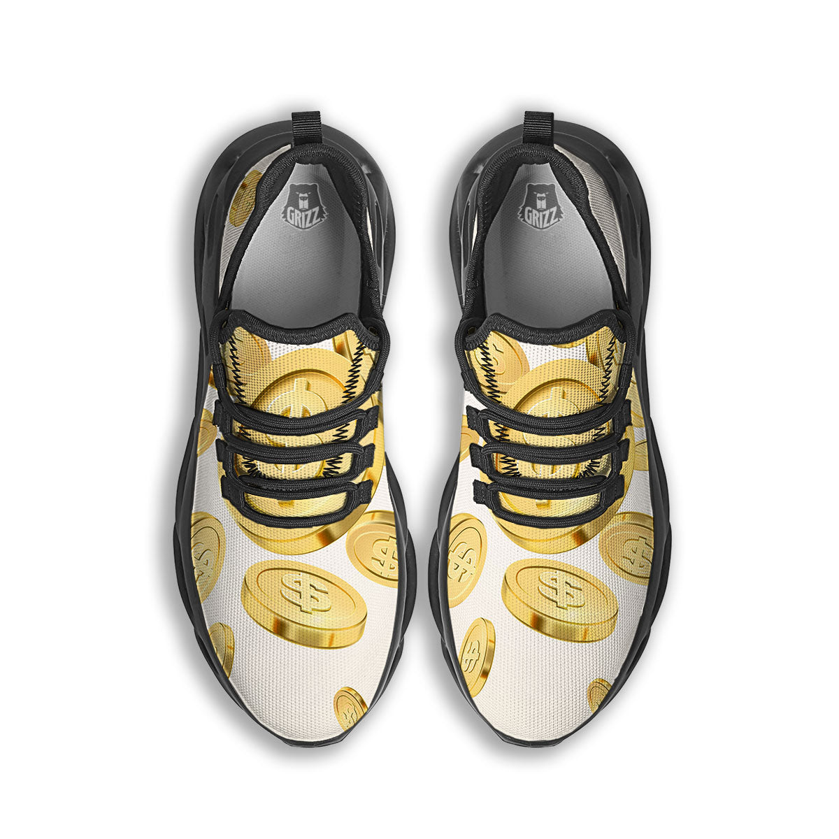 Sign Explosion Golden Dollar Print Black Running Shoes-grizzshop